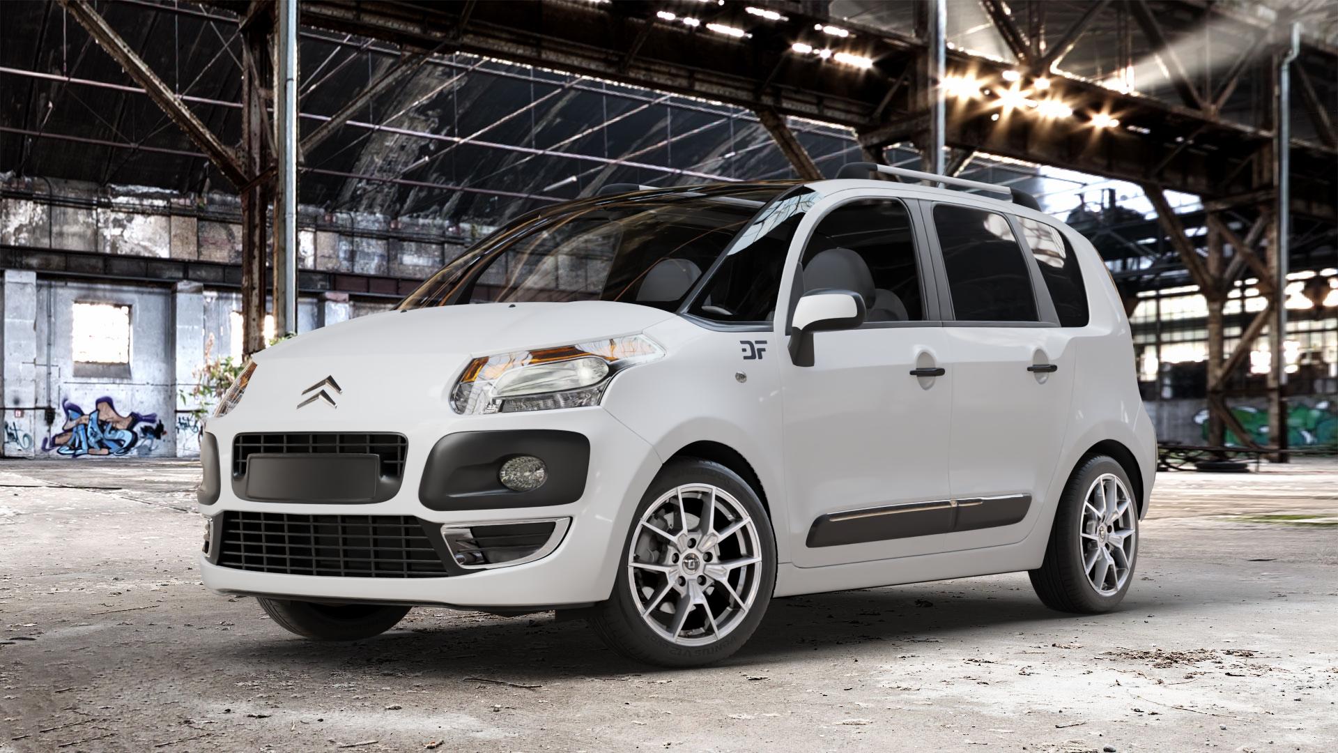 DIEWE WHEELS NEVE Silver Felge mit Reifen silber in 16Zoll Winterfelge Alufelge auf weissem Citroen C3 Picasso ⬇️ mit 15mm Tieferlegung ⬇️ Old Industrial Hall_max_4400mm_2024 Frontansicht_1