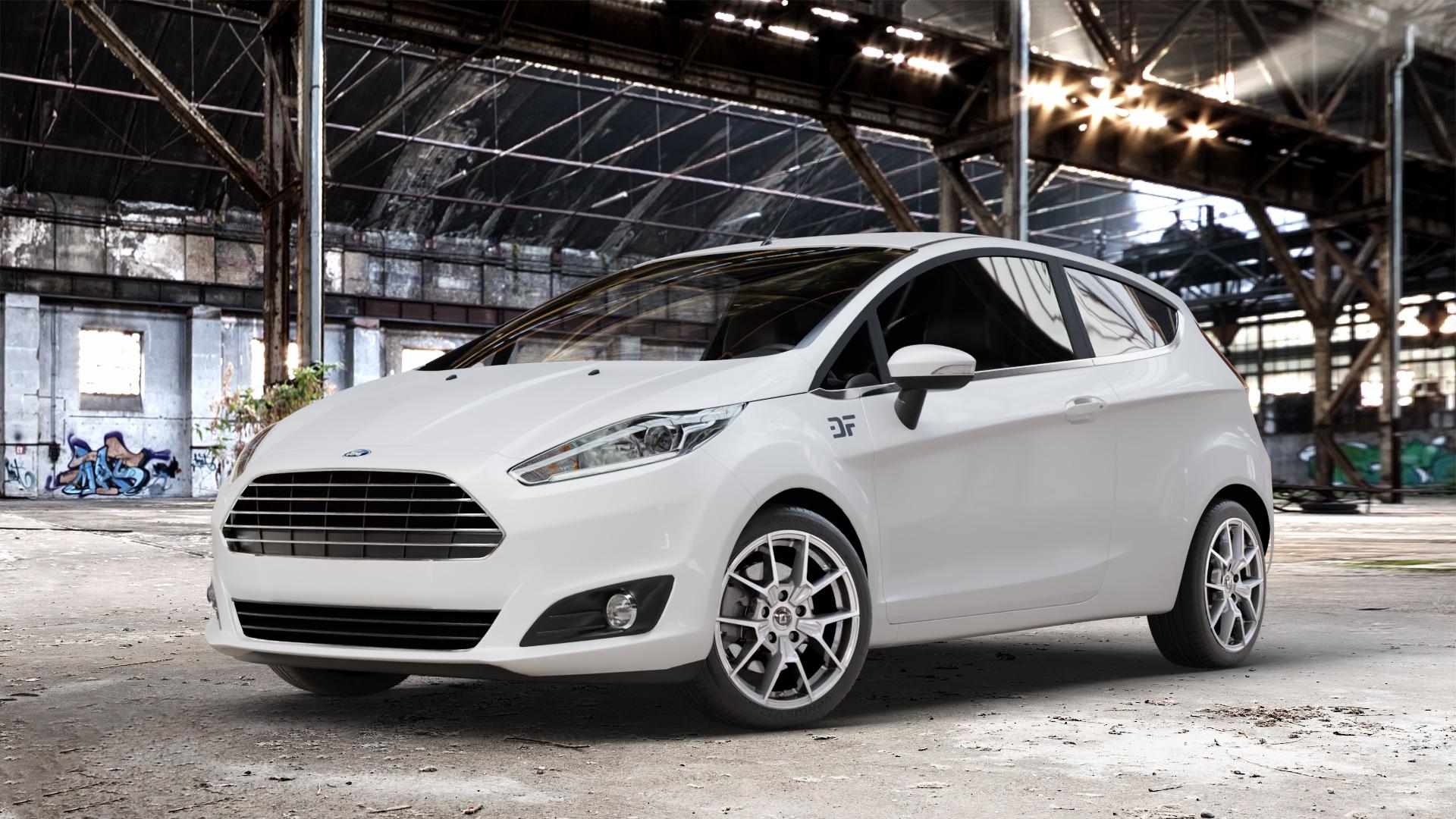 DIEWE WHEELS NEVE Silver Felge mit Reifen silber in 16Zoll Winterfelge Alufelge auf weissem Ford Fiesta VI Typ JA8 Facelift ⬇️ mit 15mm Tieferlegung ⬇️ Old Industrial Hall_max_4400mm_2024 Frontansicht_1
