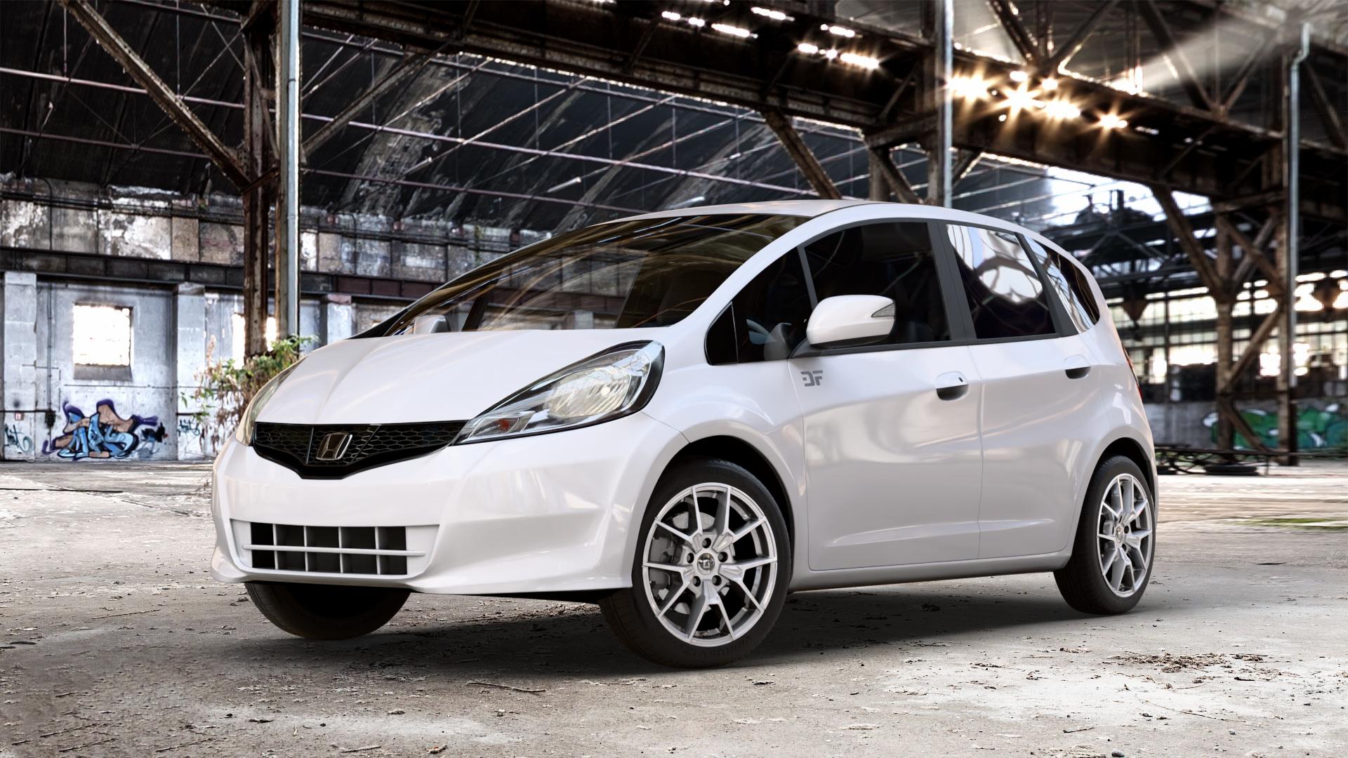 DIEWE WHEELS NEVE Silver Felge mit Reifen silber in 16Zoll Winterfelge Alufelge auf weissem Honda Jazz III Facelift (GG, GE) 1,4l i-VTEC 73kW GG6 (99 PS) GE6 GG3 1,2l 66kW GG1 (90 GG5 GG2 1,3l IMA Hybrid 65kW GP1 (88 ⬇️ mit 15mm Tieferlegung ⬇️ Old Industrial Hall_max_4400mm_2024 Frontansicht_1