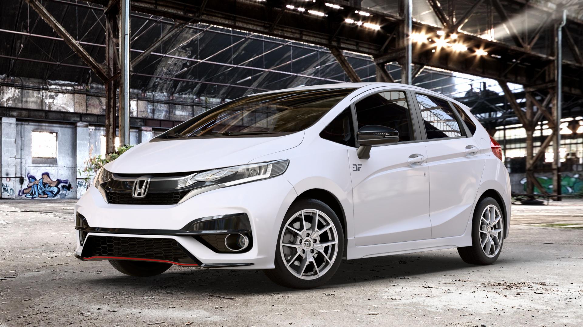 DIEWE WHEELS NEVE Silver Felge mit Reifen silber in 16Zoll Winterfelge Alufelge auf weissem Honda Jazz IV (GK) Facelift ⬇️ mit 15mm Tieferlegung ⬇️ Old Industrial Hall_max_4400mm_2024 Frontansicht_1