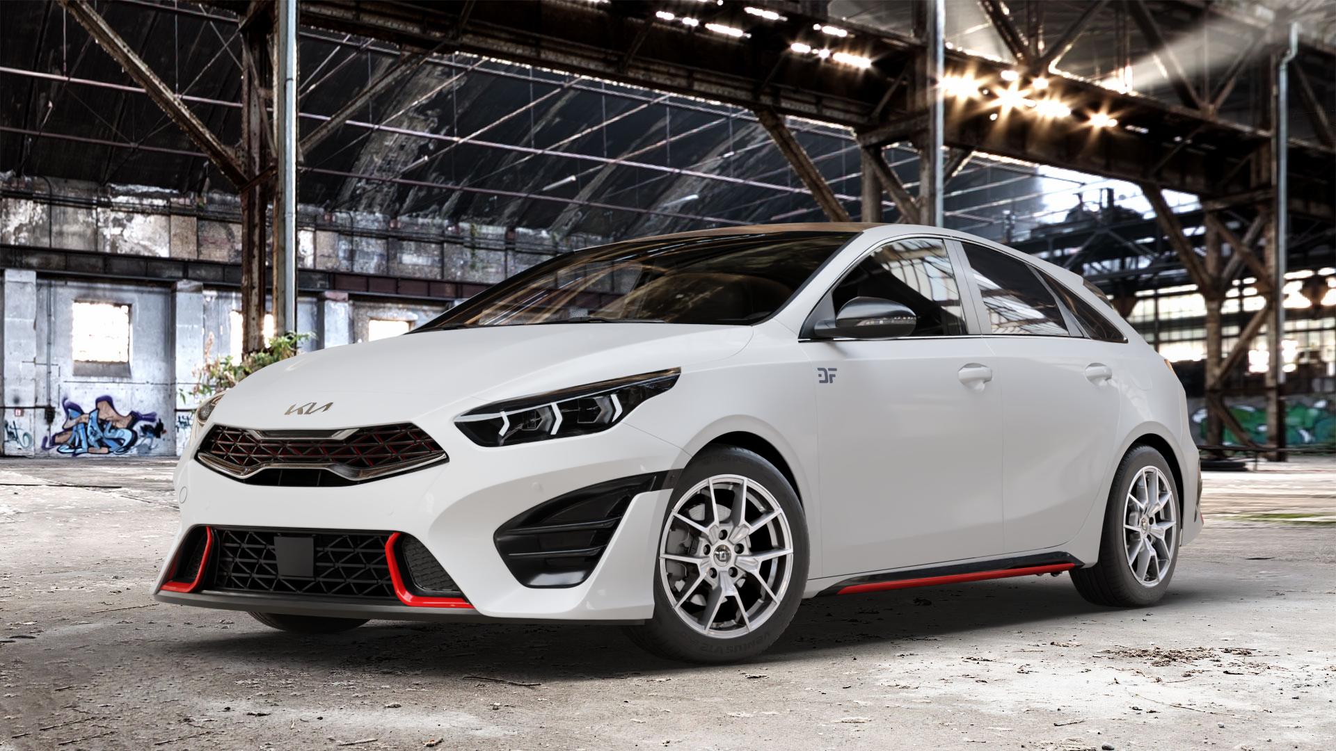 DIEWE WHEELS NEVE Silver Felge mit Reifen silber in 16Zoll Winterfelge Alufelge auf weissem Kia ProCeed Typ CD Facelift Pro Cee d ⬇️ mit 15mm Tieferlegung ⬇️ Old Industrial Hall_max_4400mm_2024 Frontansicht_1