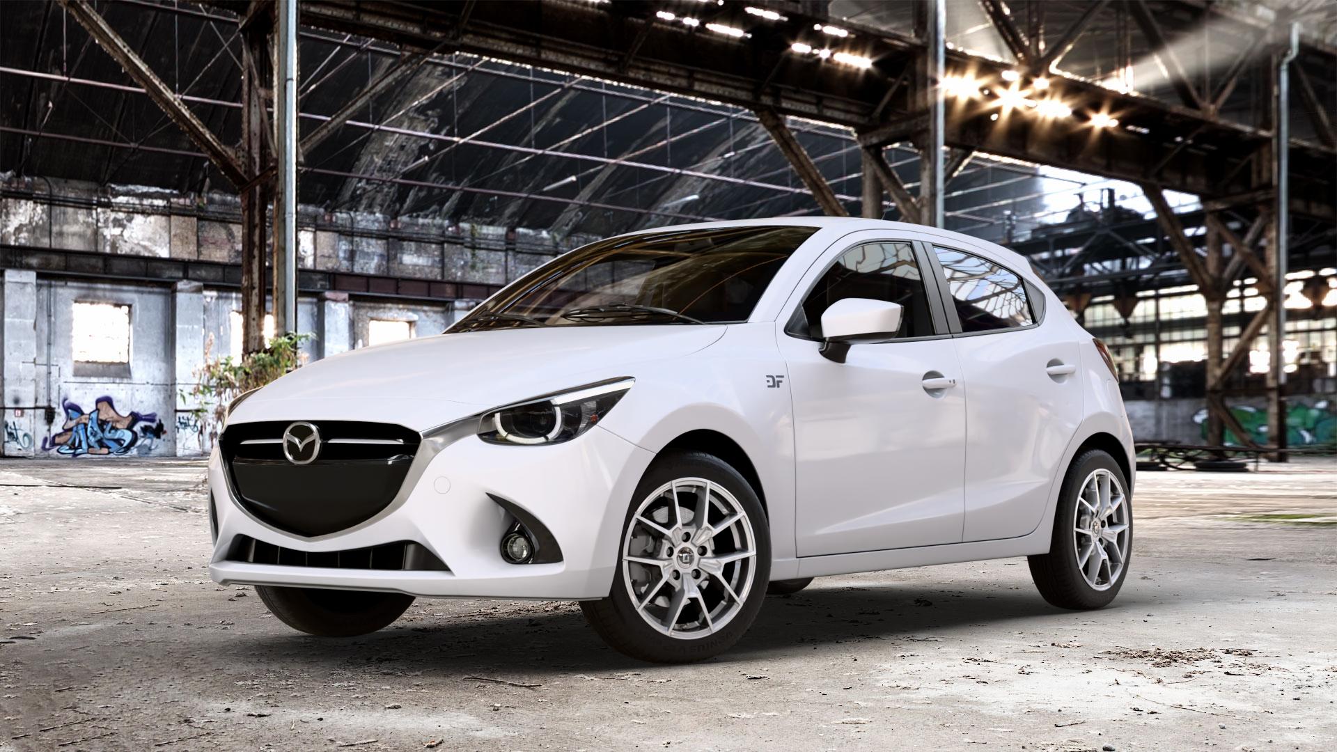 DIEWE WHEELS NEVE Silver Felge mit Reifen silber in 16Zoll Winterfelge Alufelge auf weissem Mazda 2 (15-) (DJ) 1,5l SKYACTIV-G 75 55kW (75 PS) 90 66kW (90 115 85kW (116 SKYACTIV-D 105 77kW (105 (20-) Facelift ⬇️ mit 15mm Tieferlegung ⬇️ Old Industrial Hall_max_4400mm_2024 Frontansicht_1