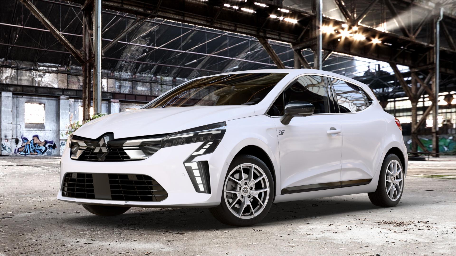 DIEWE WHEELS NEVE Silver Felge mit Reifen silber in 16Zoll Winterfelge Alufelge auf weissem Mitsubishi Colt VII Typ RJA 1,0l 49kW (67 PS) Turbo 67kW (91 1,6l 69kW Mild-Hybrid (94 ⬇️ mit 15mm Tieferlegung ⬇️ Old Industrial Hall_max_4400mm_2024 Frontansicht_1
