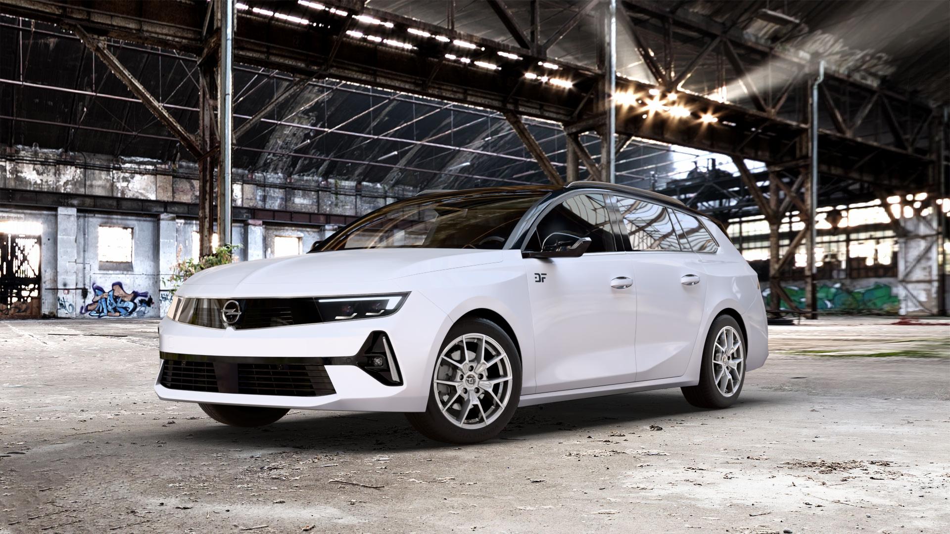 DIEWE WHEELS NEVE Silver Felge mit Reifen silber in 16Zoll Winterfelge Alufelge auf weissem Opel Astra L Sports Tourer Typ F Facelift ⬇️ mit 15mm Tieferlegung ⬇️ Old Industrial Hall_max_5300mm_2024 Frontansicht_1