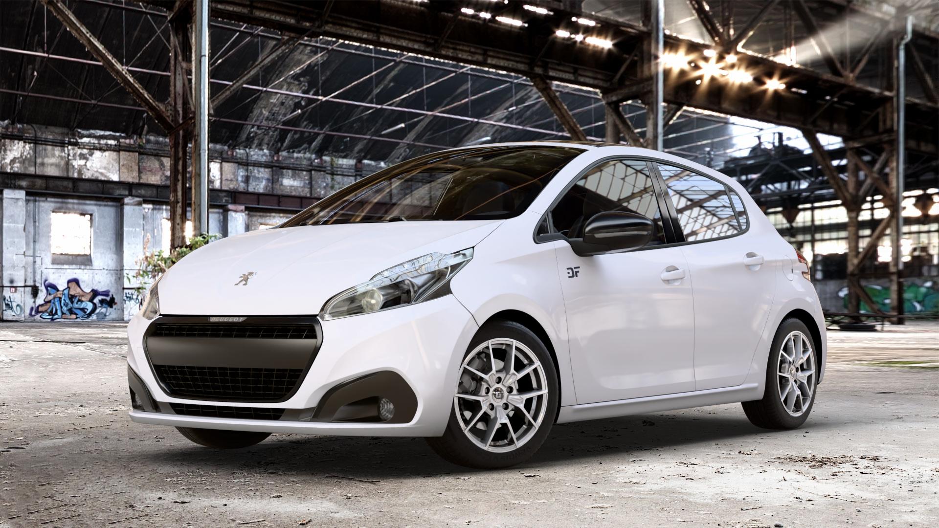 DIEWE WHEELS NEVE Silver Felge mit Reifen silber in 16Zoll Winterfelge Alufelge auf weissem Peugeot 208 Typ C Facelift ⬇️ mit 15mm Tieferlegung ⬇️ Old Industrial Hall_max_4400mm_2024 Frontansicht_1