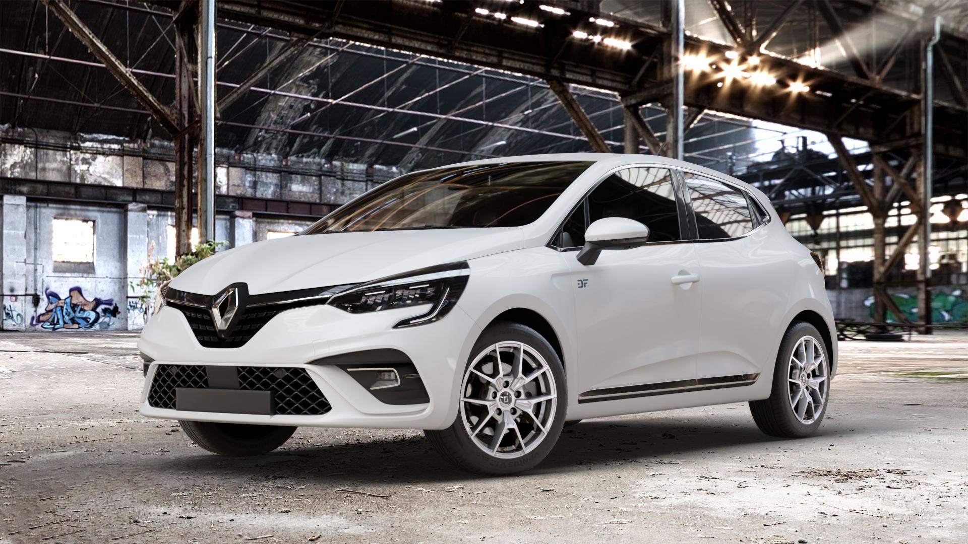 DIEWE WHEELS NEVE Silver Felge mit Reifen silber in 16Zoll Winterfelge Alufelge auf weissem Renault Clio V Typ RJA ⬇️ mit 15mm Tieferlegung ⬇️ Old Industrial Hall_max_4400mm_2024 Frontansicht_1