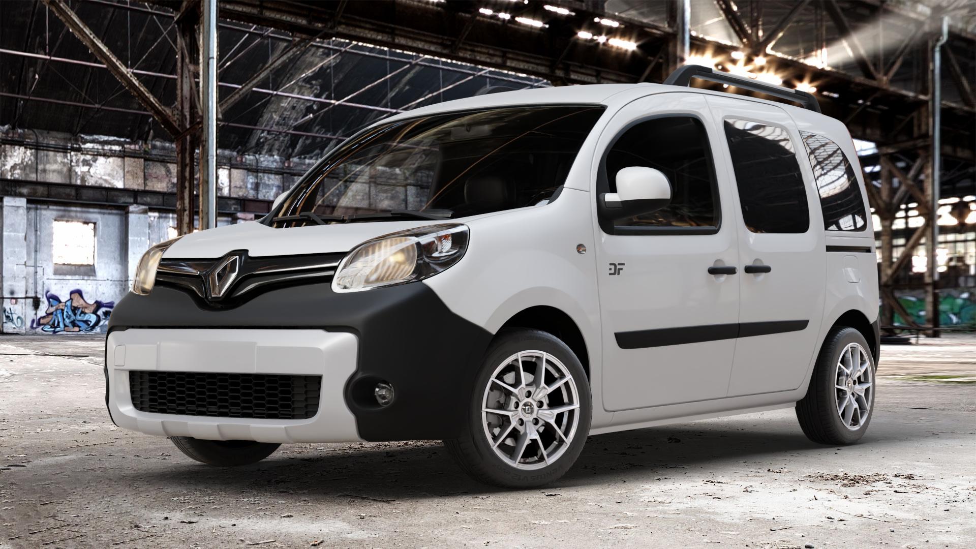 DIEWE WHEELS NEVE Silver Felge mit Reifen silber in 16Zoll Winterfelge Alufelge auf weissem Renault Kangoo II Typ W Rapid FW BeBop Facelift (13->) Maxi ⬇️ mit 15mm Tieferlegung ⬇️ Old Industrial Hall_max_4400mm_2024 Frontansicht_1