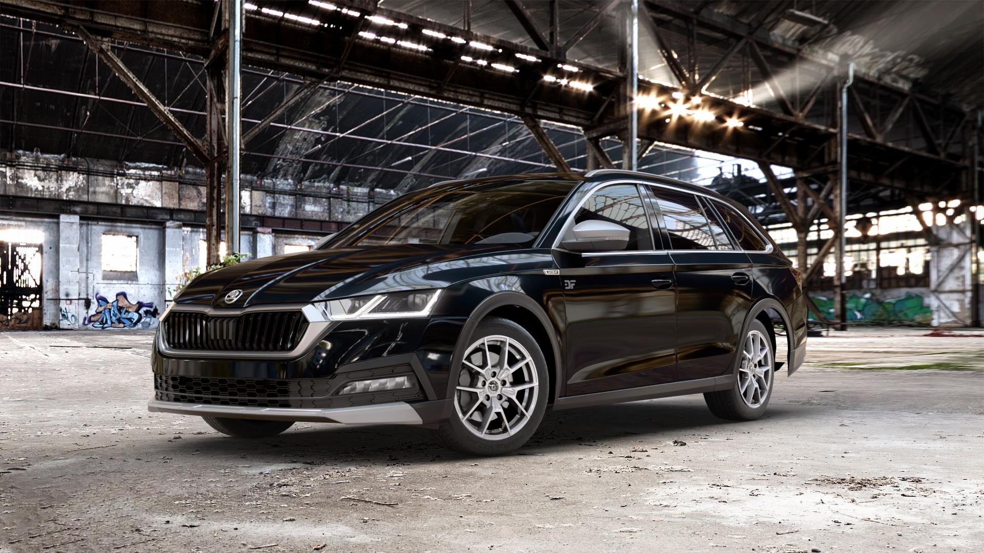 DIEWE WHEELS NEVE Silver Felge mit Reifen silber in 17Zoll Winterfelge Alufelge auf schwarzem metallic Skoda Octavia IV Scout Typ NX ⬇️ mit 15mm Tieferlegung ⬇️ Old Industrial Hall_max_5300mm_2024 Frontansicht_1