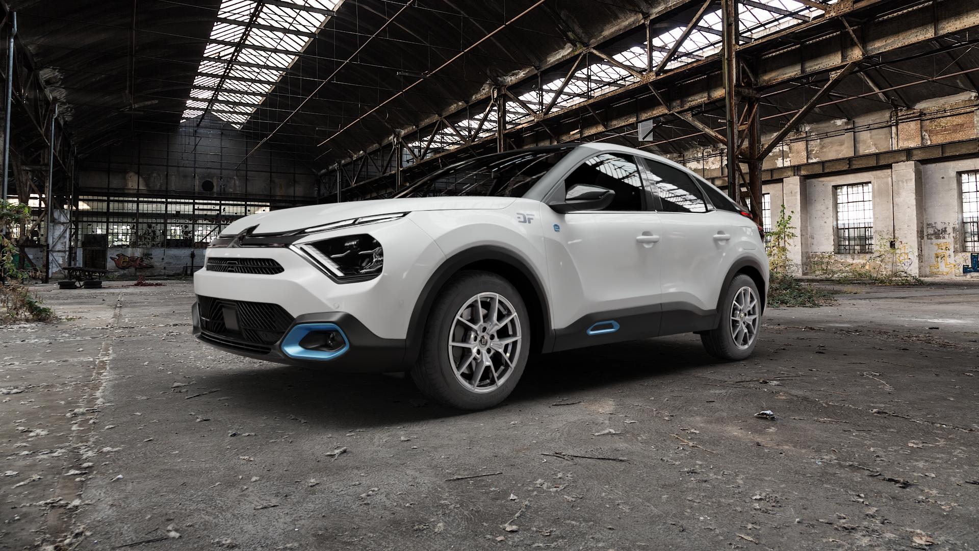 DIEWE WHEELS NEVE Silver Felge mit Reifen silber in 17Zoll Winterfelge Alufelge auf weissem Citroen C4 Typ B 0,0l e-C4 57kW (77 PS) ⬇️ mit 15mm Tieferlegung ⬇️ Old Industrial Hall_max5000mm_2022 Frontansicht_1