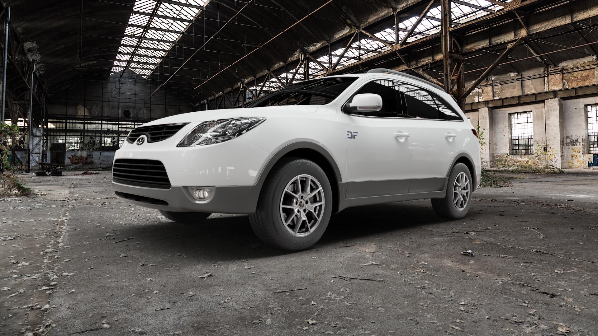 DIEWE WHEELS NEVE Silver Felge mit Reifen silber in 17Zoll Winterfelge Alufelge auf weissem Hyundai ix55 Typ EN ⬇️ mit 15mm Tieferlegung ⬇️ Old Industrial Hall_max5000mm_2022 Frontansicht_1