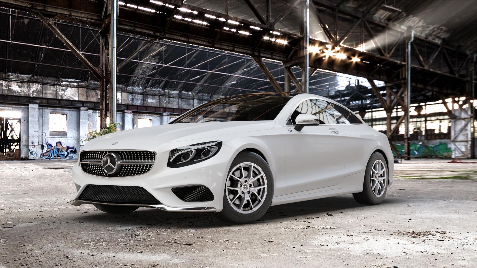 DIEWE WHEELS NEVE Silver Felge mit Reifen silber in 17Zoll Winterfelge Alufelge auf weissem Mercedes S-Klasse Typ C217 Facelift Coupe ⬇️ mit 15mm Tieferlegung ⬇️ Old Industrial Hall_max_5300mm_2024 Frontansicht_1