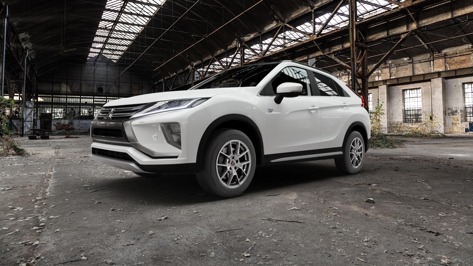 DIEWE WHEELS NEVE Silver Felge mit Reifen silber in 17Zoll Winterfelge Alufelge auf weissem Mitsubishi Eclipse Cross Typ GK0 ⬇️ mit 15mm Tieferlegung ⬇️ Old Industrial Hall_max5000mm_2022 Frontansicht_1