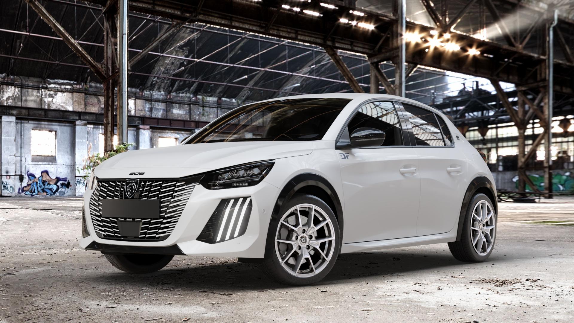 DIEWE WHEELS NEVE Silver Felge mit Reifen silber in 17Zoll Winterfelge Alufelge auf weissem Peugeot 208 Typ U Facelift 0,0l e-208 62kW (84 PS) 57kW (77 ⬇️ mit 15mm Tieferlegung ⬇️ Old Industrial Hall_max_4400mm_2024 Frontansicht_1