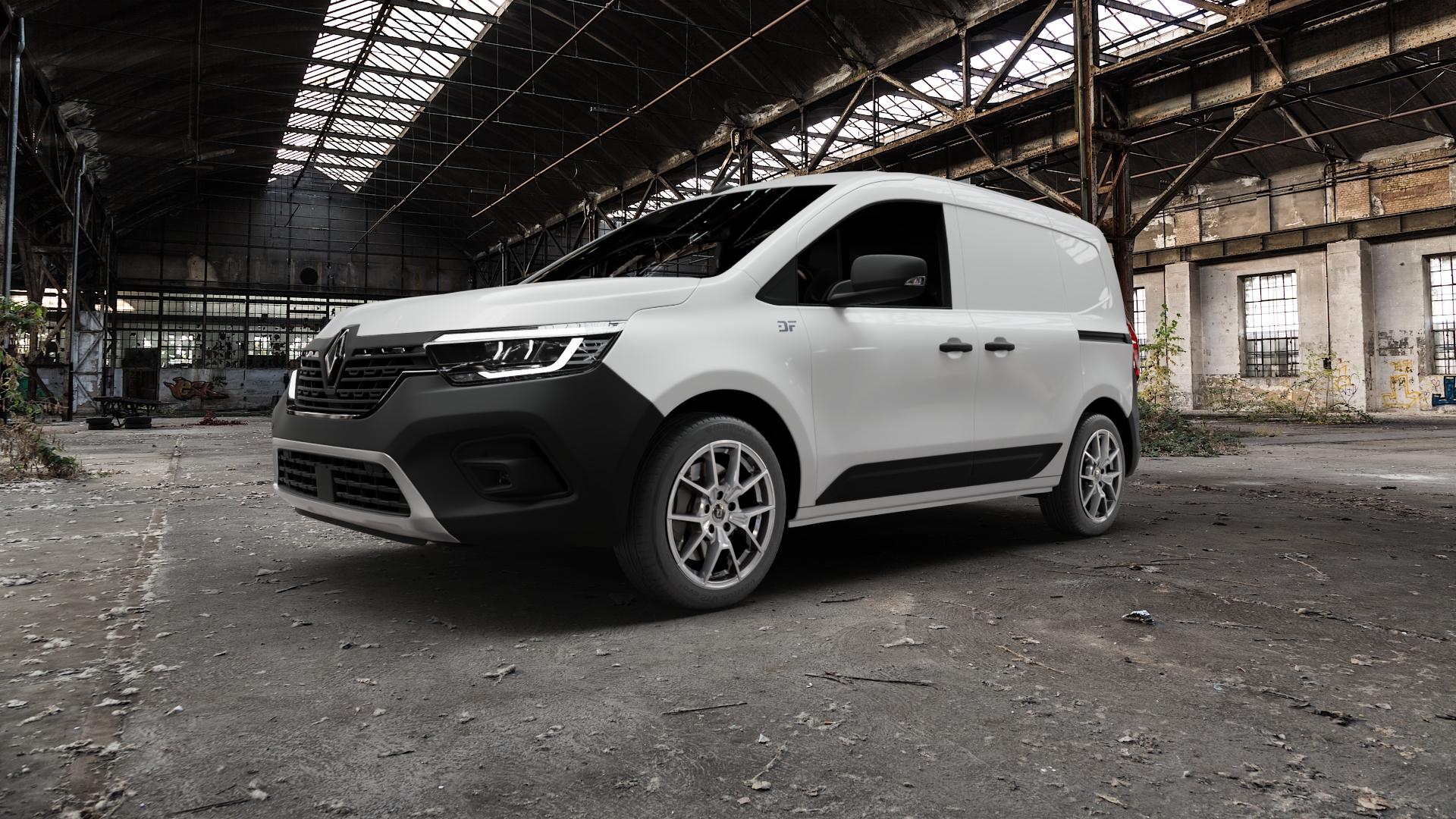 DIEWE WHEELS NEVE Silver Felge mit Reifen silber in 17Zoll Winterfelge Alufelge auf weissem Renault Kangoo III Rapid Typ RFK ⬇️ mit 15mm Tieferlegung ⬇️ Old Industrial Hall_max5000mm_2022 Frontansicht_1