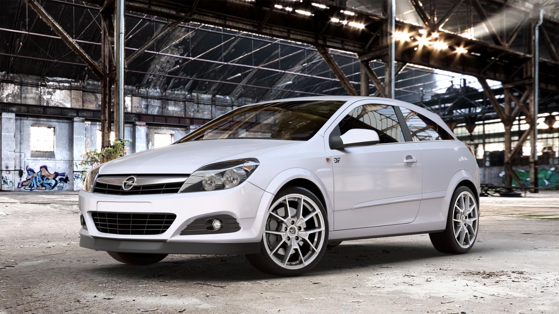 DIEWE WHEELS NEVE Silver Felge mit Reifen silber in 18Zoll Winterfelge Alufelge auf Weiss Uni Opel Astra H GTC Typ A-H/C ⬇️ mit 15mm Tieferlegung ⬇️ Old Industrial Hall_max_4400mm_2024 Frontansicht_1