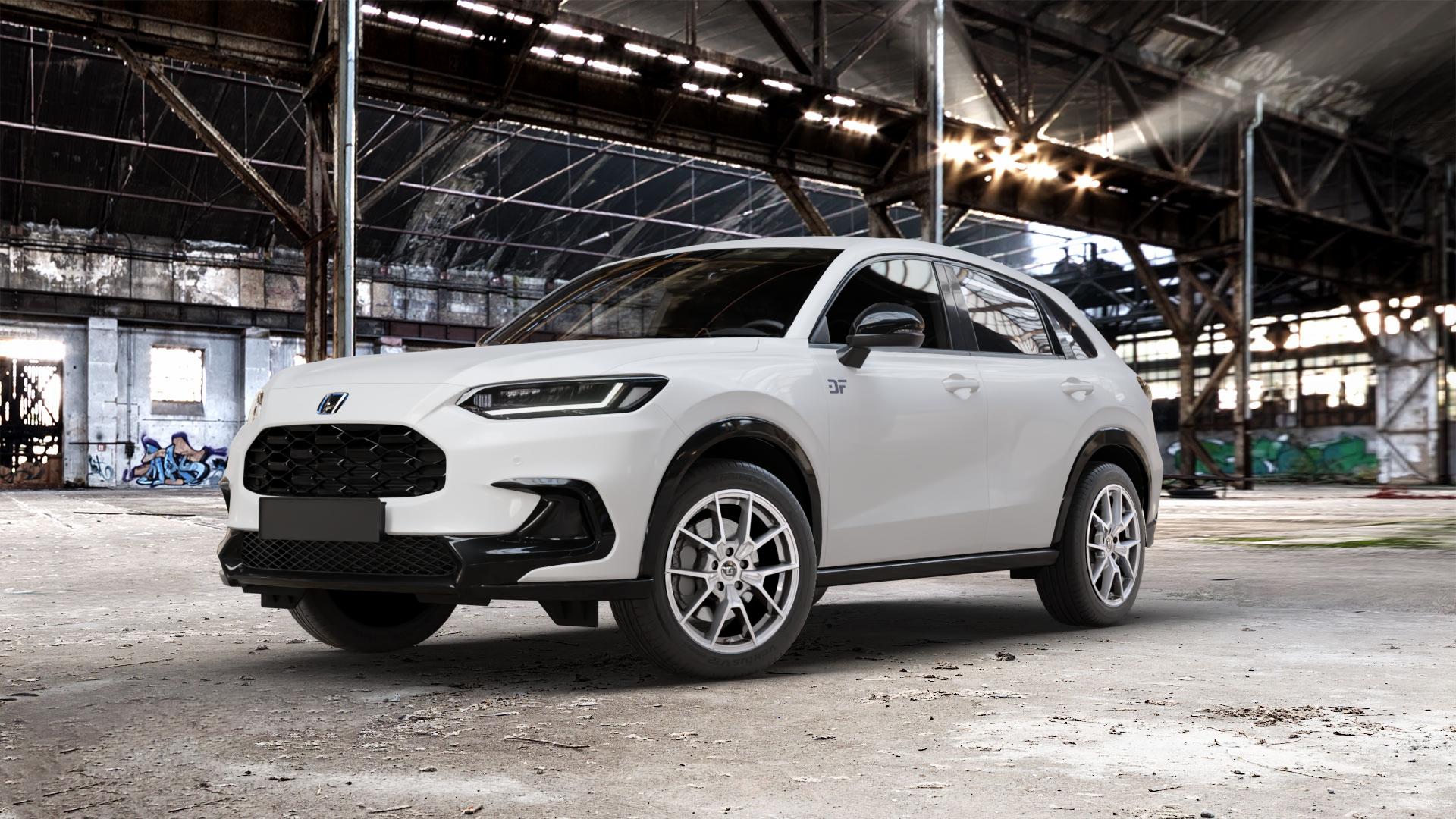 DIEWE WHEELS NEVE Silver Felge mit Reifen silber in 18Zoll Winterfelge Alufelge auf weissem Honda ZR-V Typ RZ ⬇️ mit 15mm Tieferlegung ⬇️ Old Industrial Hall_max_5300mm_2024 Frontansicht_1