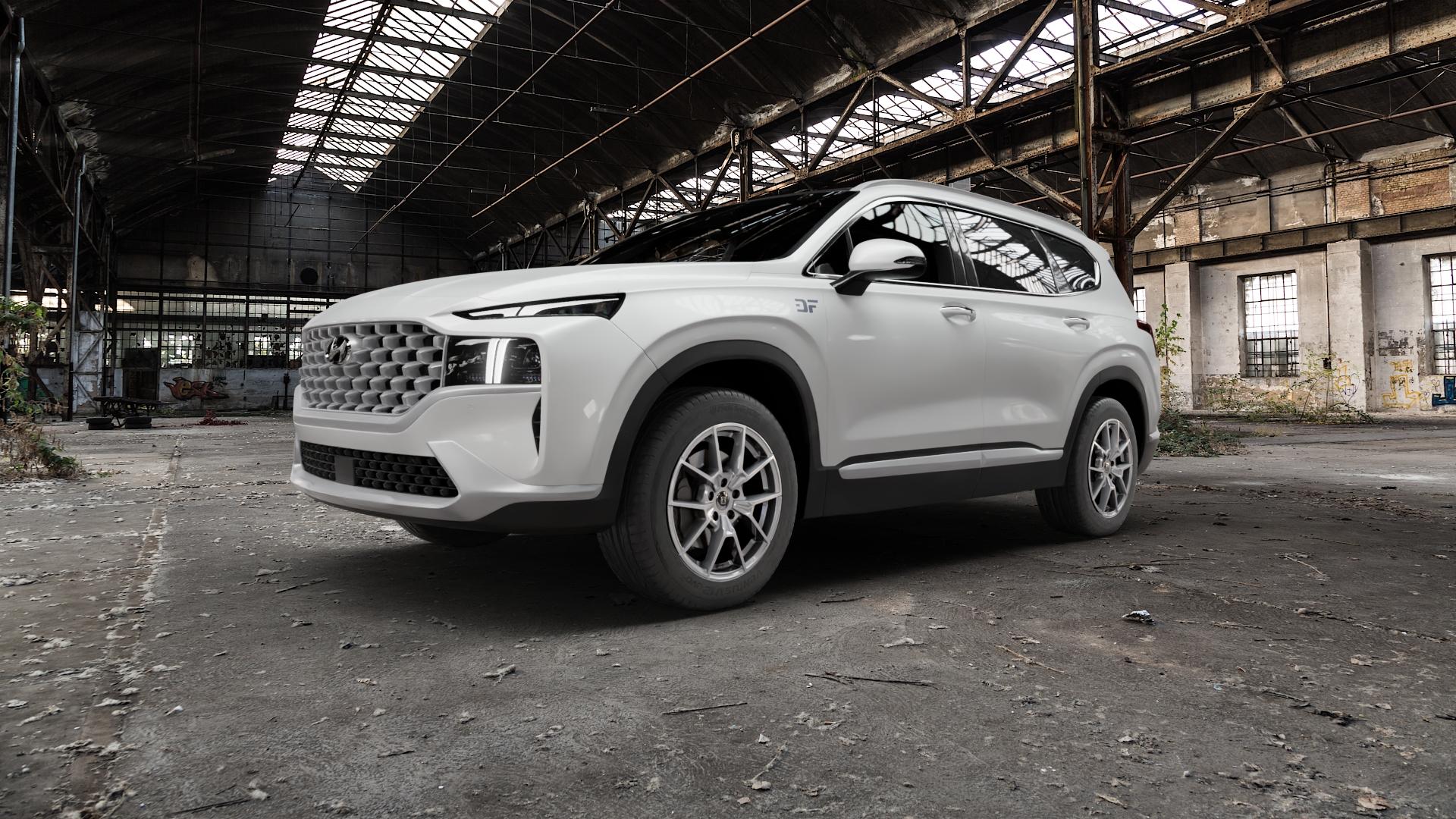 DIEWE WHEELS NEVE Silver Felge mit Reifen silber in 18Zoll Winterfelge Alufelge auf weissem Hyundai Santa Fé IV Typ TM Facelift ⬇️ mit 15mm Tieferlegung ⬇️ Old Industrial Hall_max5000mm_2022 Frontansicht_1