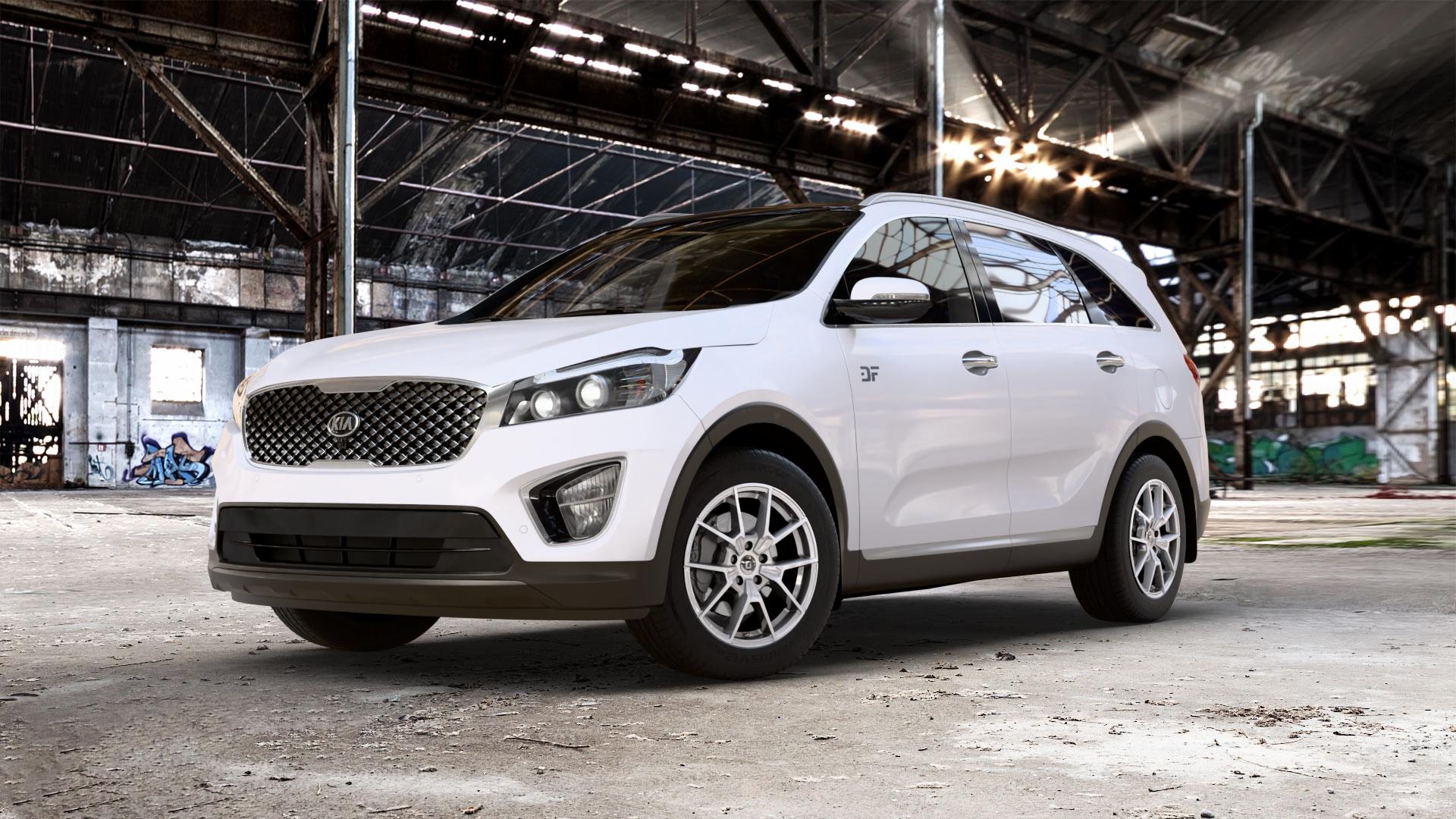 DIEWE WHEELS NEVE Silver Felge mit Reifen silber in 18Zoll Winterfelge Alufelge auf weissem Kia Sorento III Typ UM ⬇️ mit 15mm Tieferlegung ⬇️ Old Industrial Hall_max_5300mm_2024 Frontansicht_1