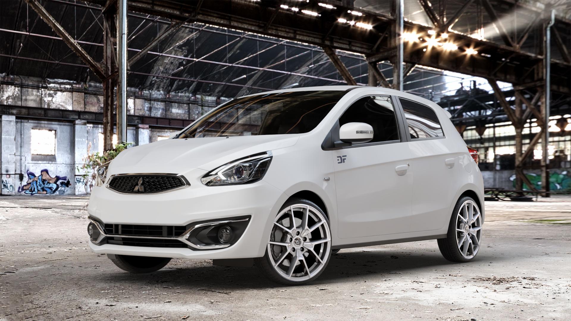 DIEWE WHEELS NEVE Silver Felge mit Reifen silber in 18Zoll Winterfelge Alufelge auf weissem Mitsubishi Space Star II Typ A00 Facelift ⬇️ mit 15mm Tieferlegung ⬇️ Old Industrial Hall_max_4400mm_2024 Frontansicht_1