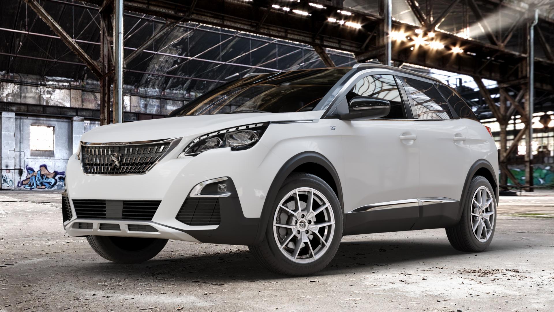DIEWE WHEELS NEVE Silver Felge mit Reifen silber in 18Zoll Winterfelge Alufelge auf weissem Peugeot 3008 II Typ M ⬇️ mit 15mm Tieferlegung ⬇️ Old Industrial Hall_max_4400mm_2024 Frontansicht_1