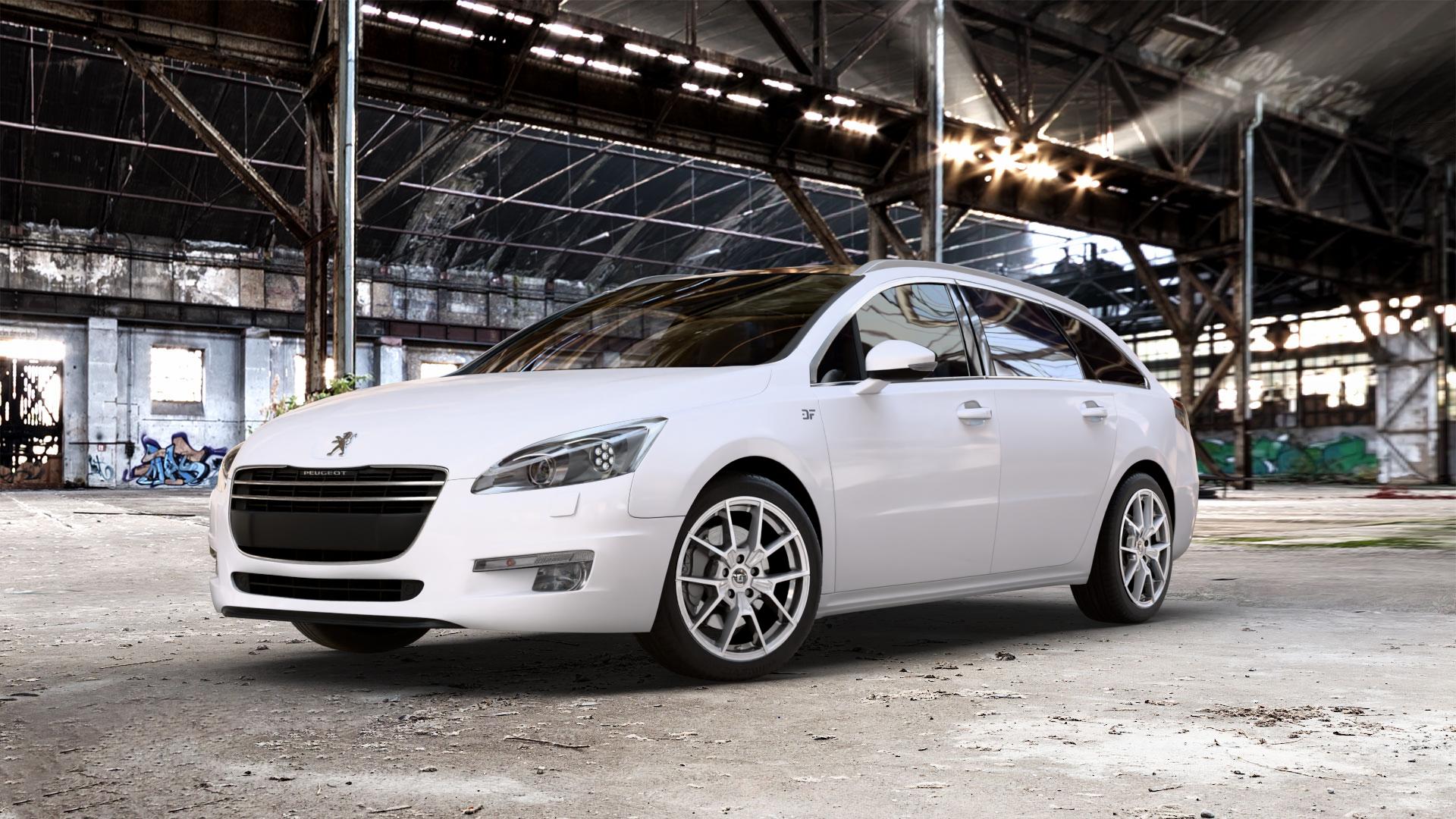DIEWE WHEELS NEVE Silver Felge mit Reifen silber in 18Zoll Winterfelge Alufelge auf weissem Peugeot 508 Typ 8 SW ⬇️ mit 15mm Tieferlegung ⬇️ Old Industrial Hall_max_5300mm_2024 Frontansicht_1