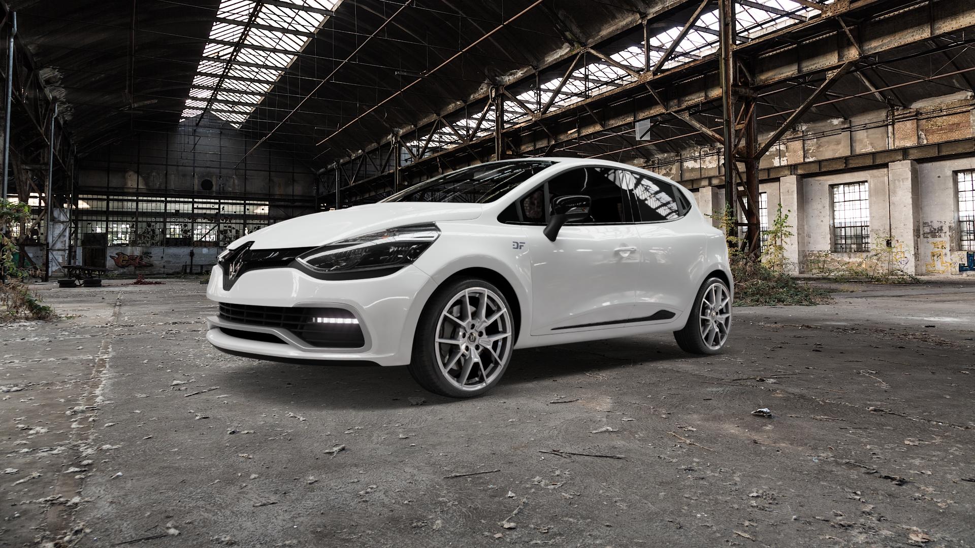 DIEWE WHEELS NEVE Silver Felge mit Reifen silber in 18Zoll Winterfelge Alufelge auf weissem Renault Clio IV Sport Typ R ⬇️ mit 15mm Tieferlegung ⬇️ Old Industrial Hall_max5000mm_2022 Frontansicht_1