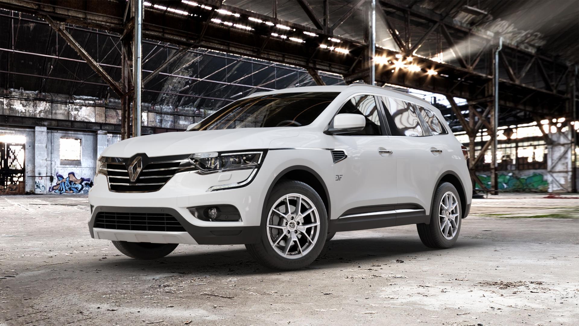 DIEWE WHEELS NEVE Silver Felge mit Reifen silber in 18Zoll Winterfelge Alufelge auf weissem Renault Koleos II Typ RZG ⬇️ mit 15mm Tieferlegung ⬇️ Old Industrial Hall_max_5300mm_2024 Frontansicht_1