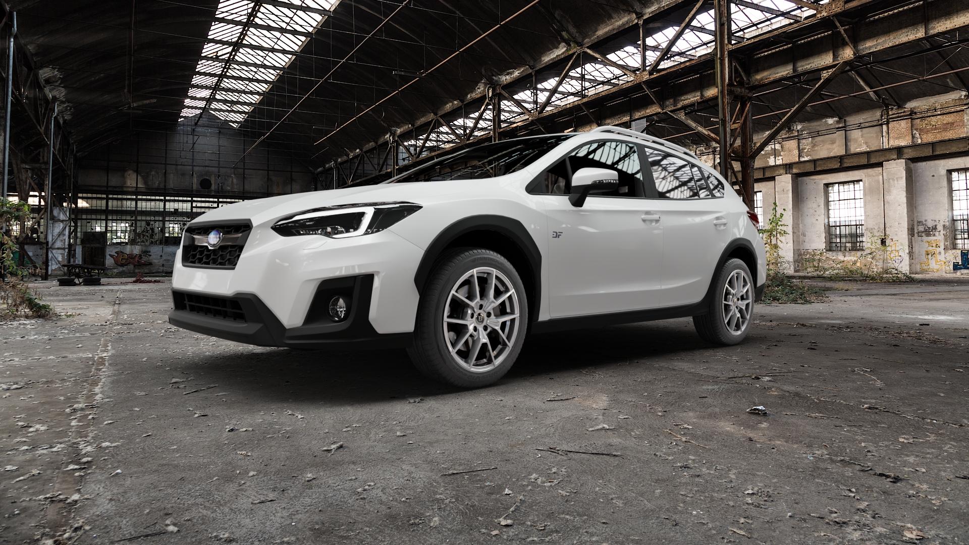DIEWE WHEELS NEVE Silver Felge mit Reifen silber in 18Zoll Winterfelge Alufelge auf weissem Subaru XV Typ G5 2,0l i 115kW (156 PS) 1,6l 84kW (114 ⬇️ mit 15mm Tieferlegung ⬇️ Old Industrial Hall_max5000mm_2022 Frontansicht_1