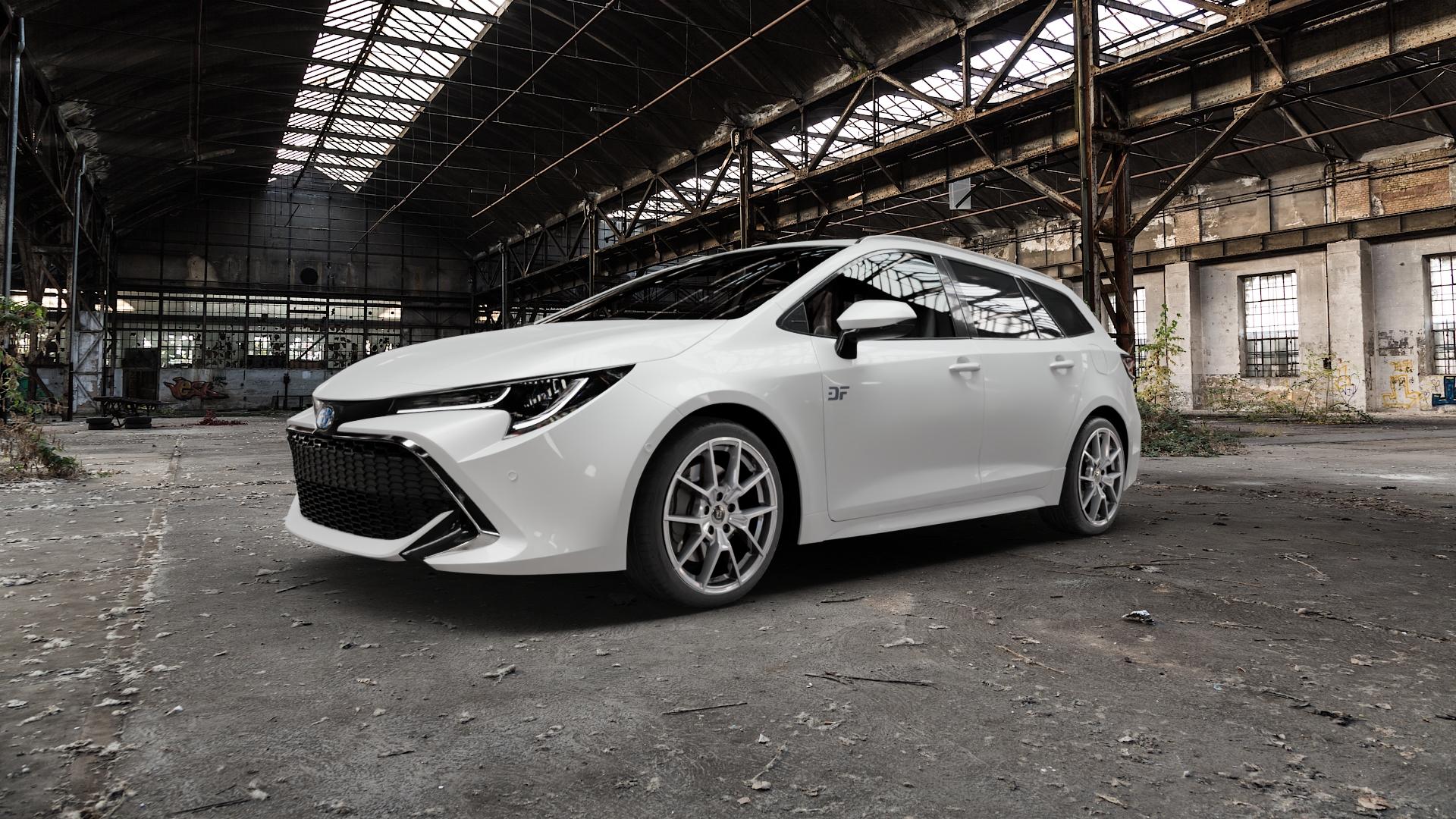 DIEWE WHEELS NEVE Silver Felge mit Reifen silber in 18Zoll Winterfelge Alufelge auf weissem Toyota Corolla Typ ZE1HE(EU,M) Kombi ZE1HE(EU,M)-TMG Facelift ⬇️ mit 15mm Tieferlegung ⬇️ Old Industrial Hall_max5000mm_2022 Frontansicht_1