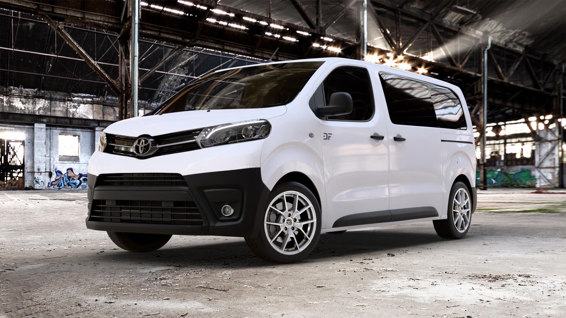 DIEWE WHEELS NEVE Silver Felge mit Reifen silber in 18Zoll Winterfelge Alufelge auf weissem Toyota Proace II Verso Typ V ⬇️ mit 15mm Tieferlegung ⬇️ Old Industrial Hall_max_5300mm_2024 Frontansicht_1
