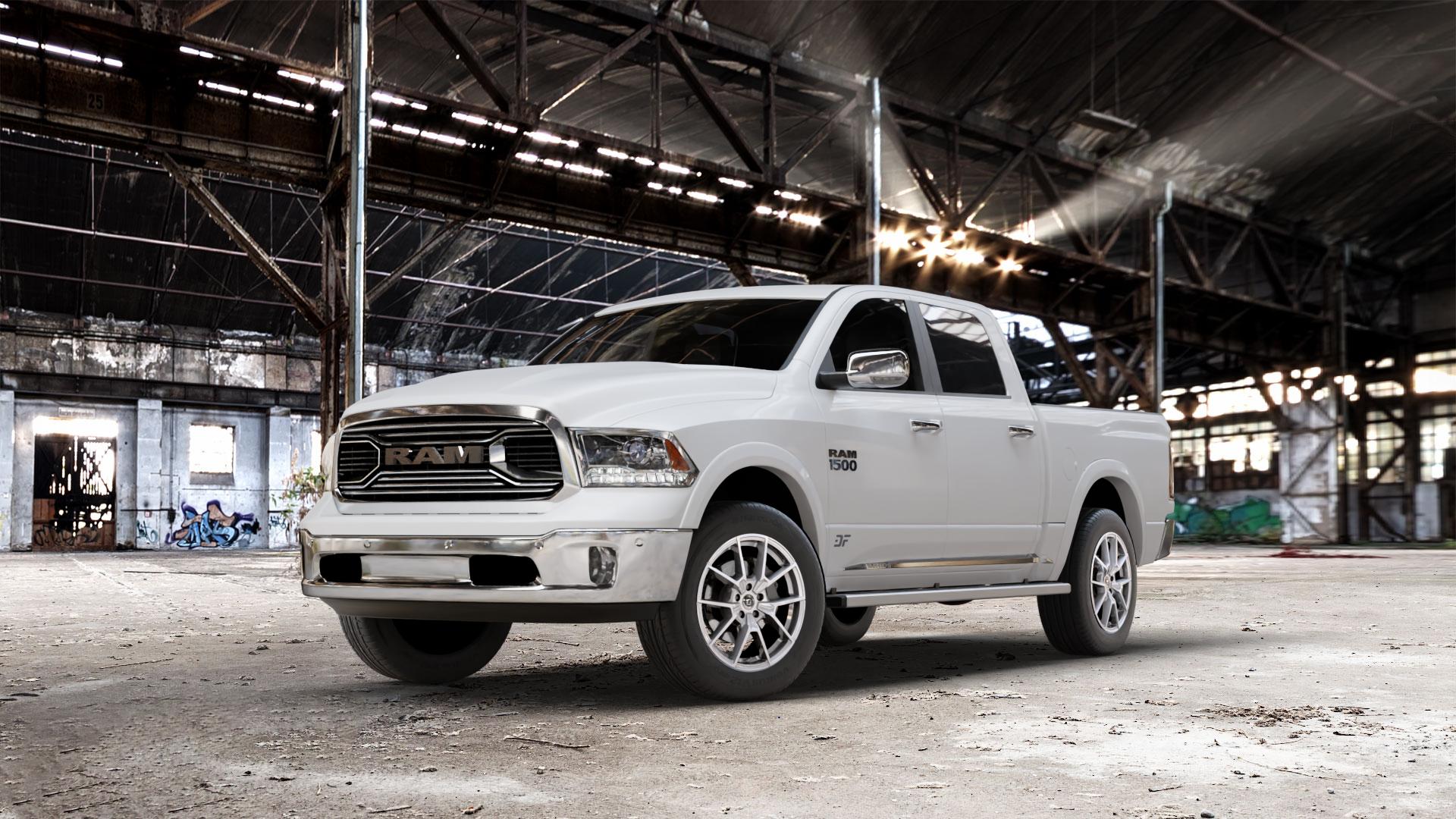 DIEWE WHEELS NEVE Silver Felge mit Reifen silber in 19Zoll Winterfelge Alufelge auf weissem Dodge RAM 1500 IV Typ DJ, DS ⬇️ mit 15mm Tieferlegung ⬇️ Old Industrial Hall_max_7000mm_2024 Frontansicht_1