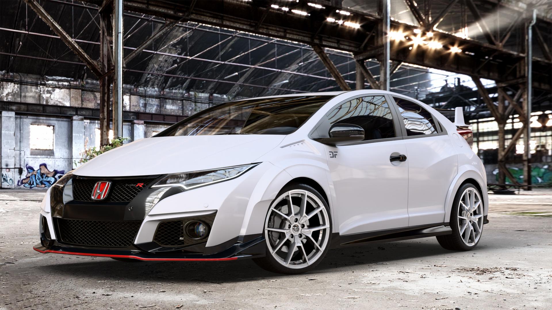 DIEWE WHEELS NEVE Silver Felge mit Reifen silber in 19Zoll Winterfelge Alufelge auf weissem Honda Civic 9 Fließheck (FK) 2,0l Type-R (FK2) 228kW (310 PS) ⬇️ mit 15mm Tieferlegung ⬇️ Old Industrial Hall_max_4400mm_2024 Frontansicht_1