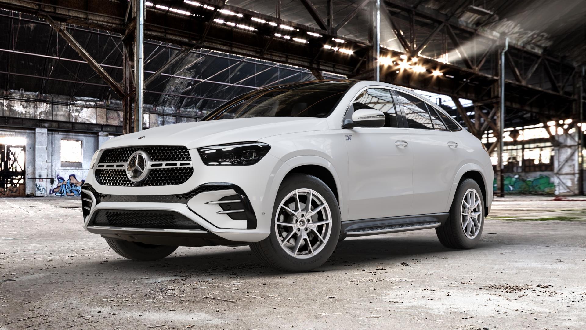 DIEWE WHEELS NEVE Silver Felge mit Reifen silber in 19Zoll Winterfelge Alufelge auf weissem Mercedes GLE-Klasse Coupe Typ V167 (H1GLE) Facelift ⬇️ mit 15mm Tieferlegung ⬇️ Old Industrial Hall_max_5300mm_2024 Frontansicht_1