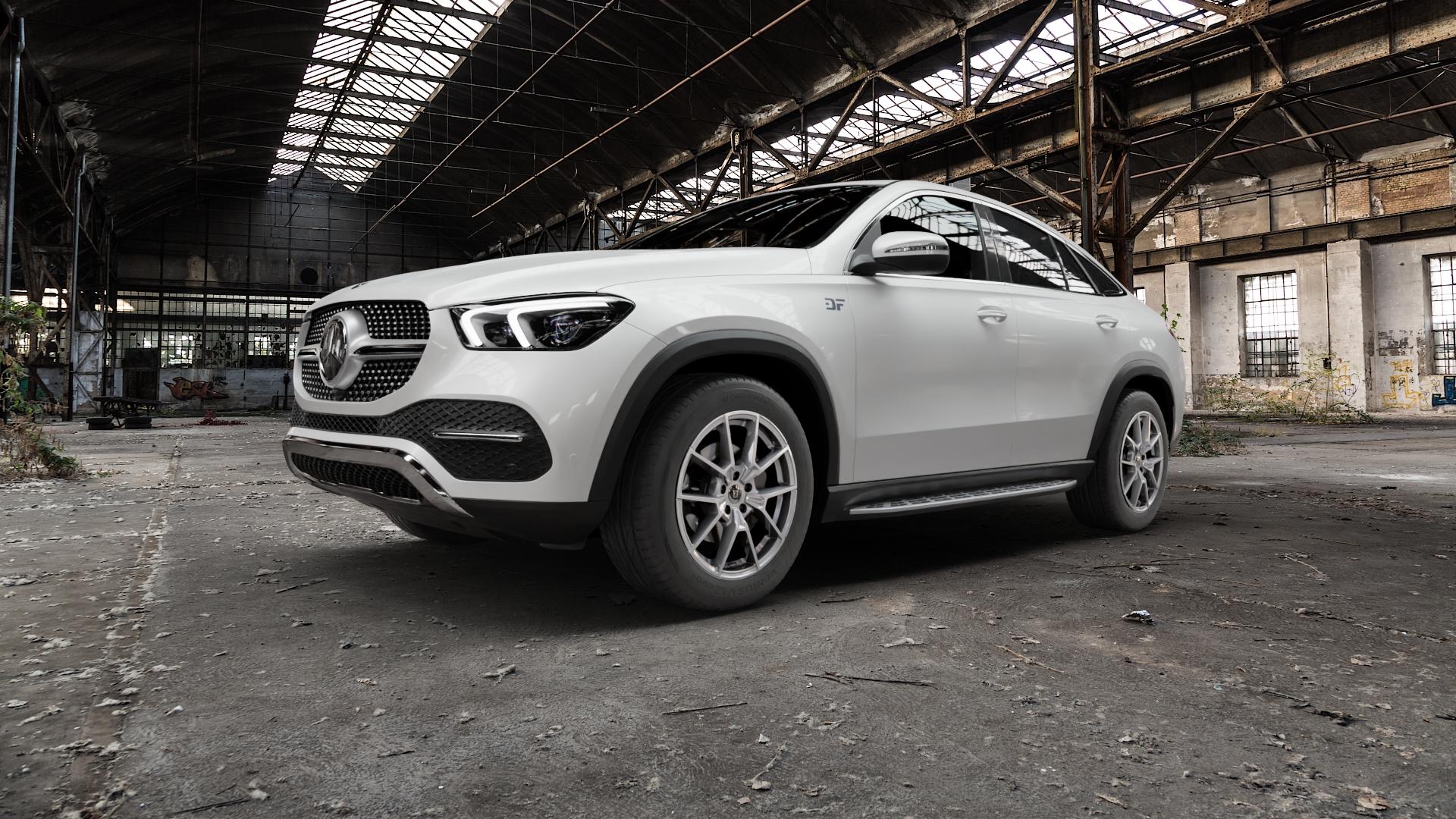 DIEWE WHEELS NEVE Silver Felge mit Reifen silber in 19Zoll Winterfelge Alufelge auf weissem Mercedes GLE-Klasse Coupe Typ V167 (H1GLE) ⬇️ mit 15mm Tieferlegung ⬇️ Old Industrial Hall_max5000mm_2022 Frontansicht_1