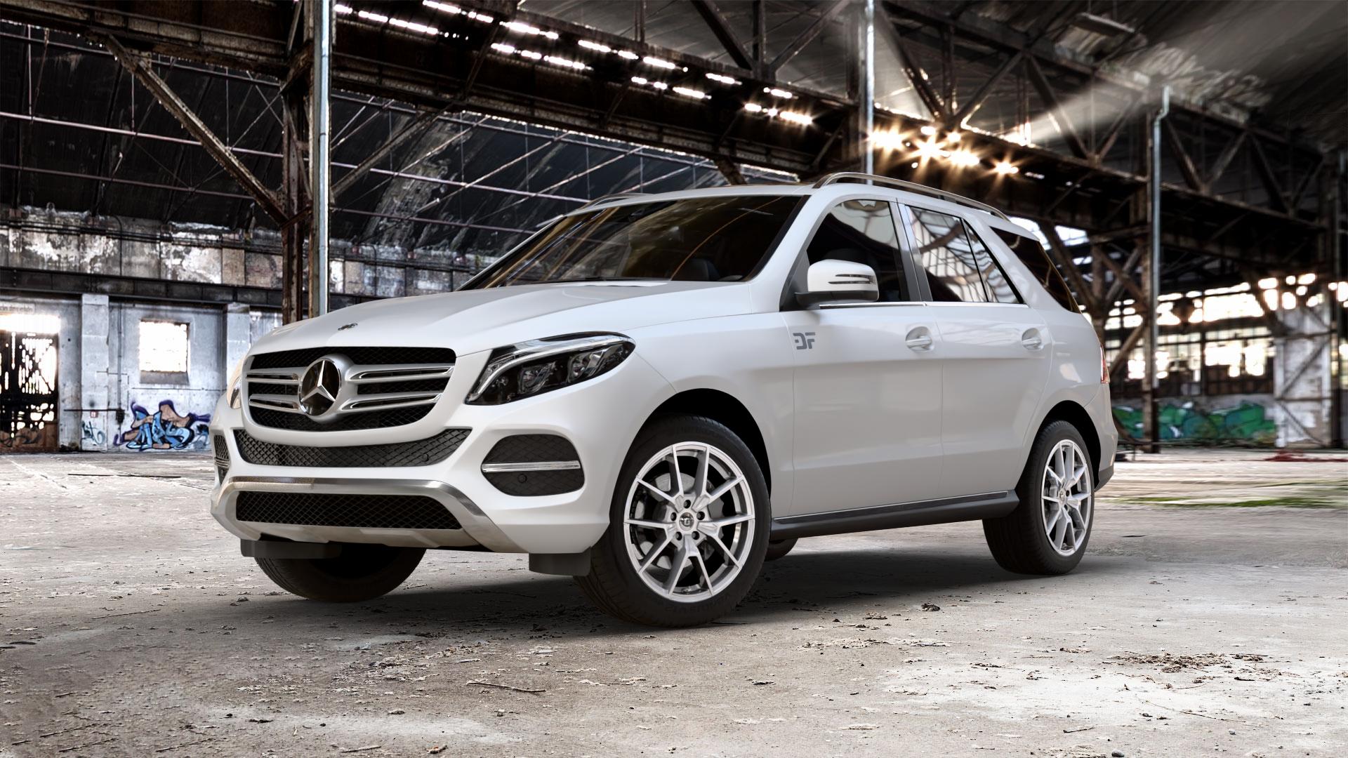 DIEWE WHEELS NEVE Silver Felge mit Reifen silber in 19Zoll Winterfelge Alufelge auf weissem Mercedes GLE-Klasse SUV Typ x166 ⬇️ mit 15mm Tieferlegung ⬇️ Old Industrial Hall_max_5300mm_2024 Frontansicht_1