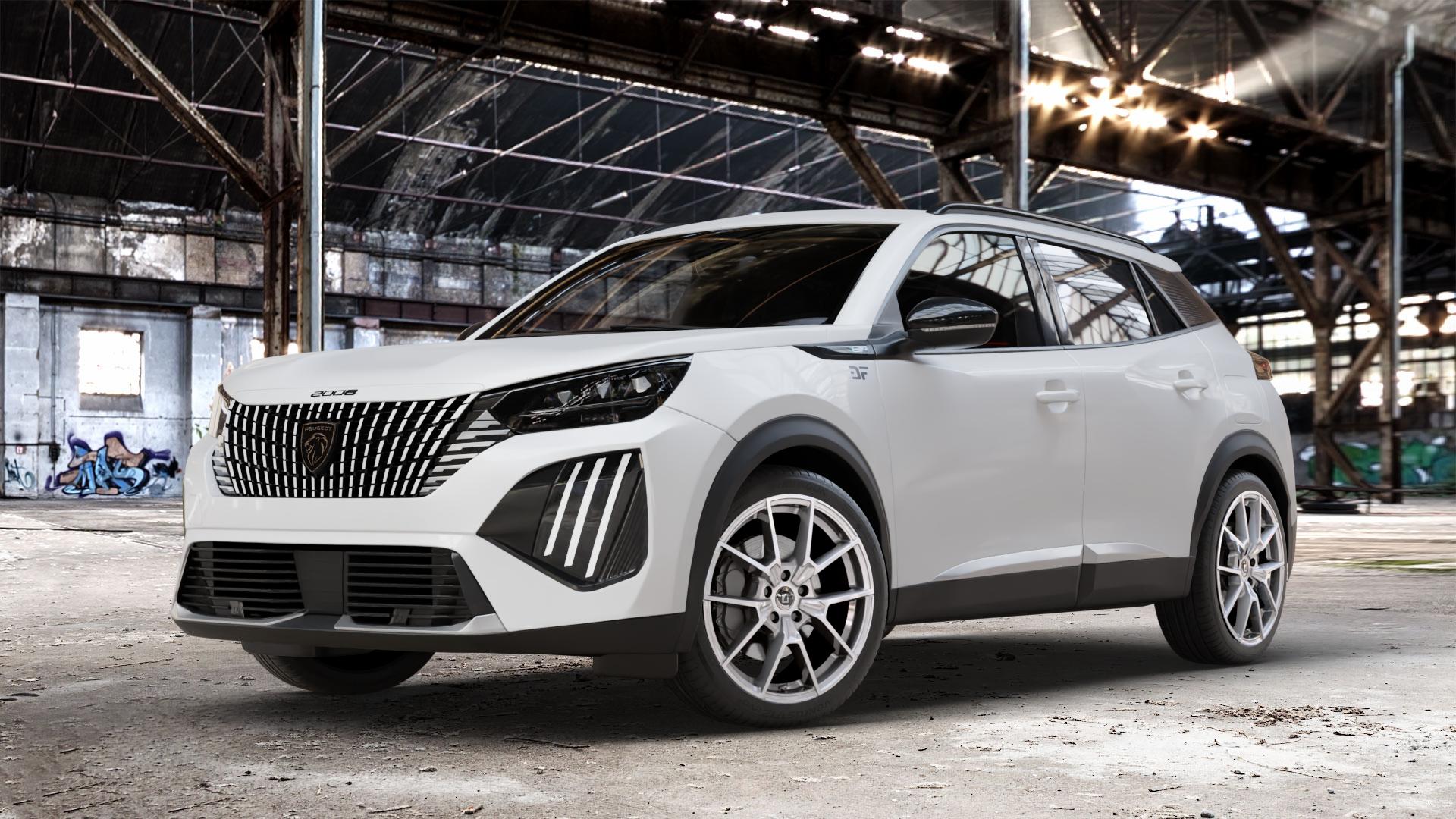 DIEWE WHEELS NEVE Silver Felge mit Reifen silber in 19Zoll Winterfelge Alufelge auf weissem Peugeot 2008 Typ U Facelift ⬇️ mit 15mm Tieferlegung ⬇️ Old Industrial Hall_max_4400mm_2024 Frontansicht_1