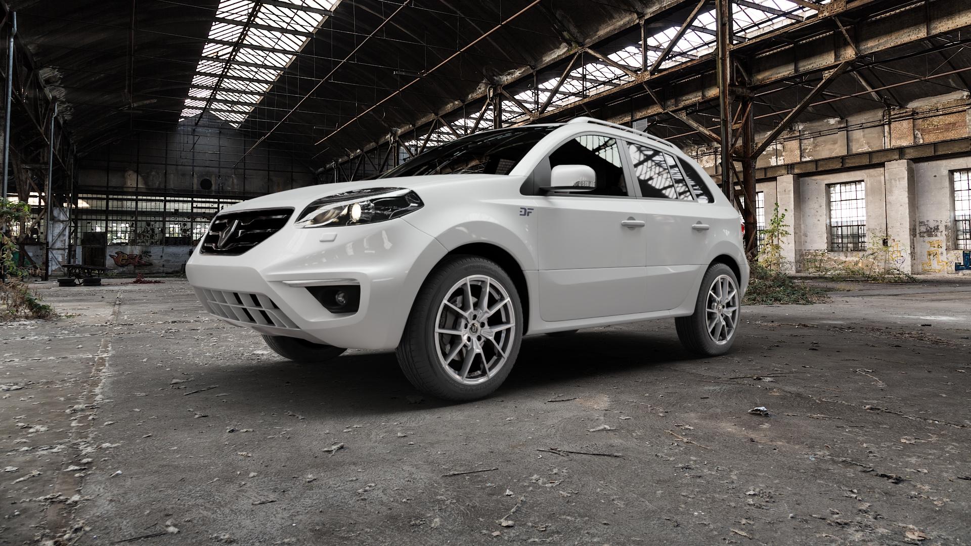 DIEWE WHEELS NEVE Silver Felge mit Reifen silber in 19Zoll Winterfelge Alufelge auf weissem Renault Koleos I Typ Y ⬇️ mit 15mm Tieferlegung ⬇️ Old Industrial Hall_max5000mm_2022 Frontansicht_1