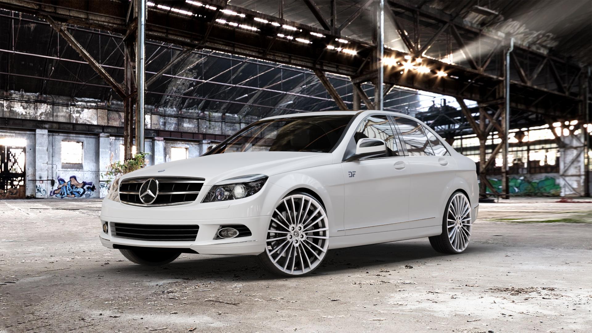 DIEWE WHEELS PRESTO Argento silber Felge mit Reifen in 22Zoll Winterfelge Alufelge auf weissem Mercedes C-Klasse Typ W204 Limousine ⬇️ mit 15mm Tieferlegung ⬇️ Old Industrial Hall_max_5300mm_2024 Frontansicht_1