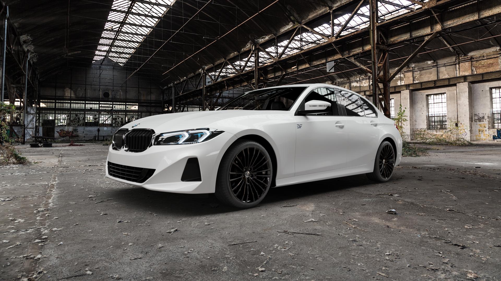 DIEWE WHEELS PRESTO NeroS Felge mit Reifen grau schwarz in 19Zoll Winterfelge Alufelge auf weissem BMW 3er G20 Limousine (G3L) Facelift ⬇️ mit 15mm Tieferlegung ⬇️ Old Industrial Hall_max5000mm_2022 Frontansicht_1