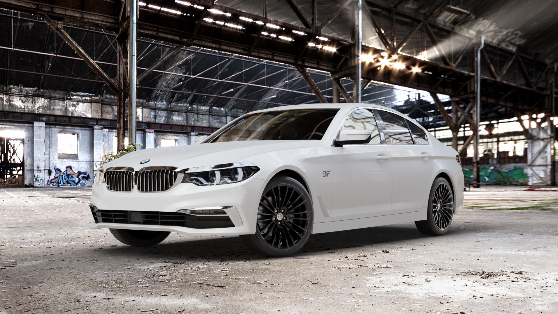 DIEWE WHEELS PRESTO NeroS Felge mit Reifen grau schwarz in 19Zoll Winterfelge Alufelge auf weissem BMW 5er G30 Limousine (G5L) ⬇️ mit 15mm Tieferlegung ⬇️ Old Industrial Hall_max_5300mm_2024 Frontansicht_1