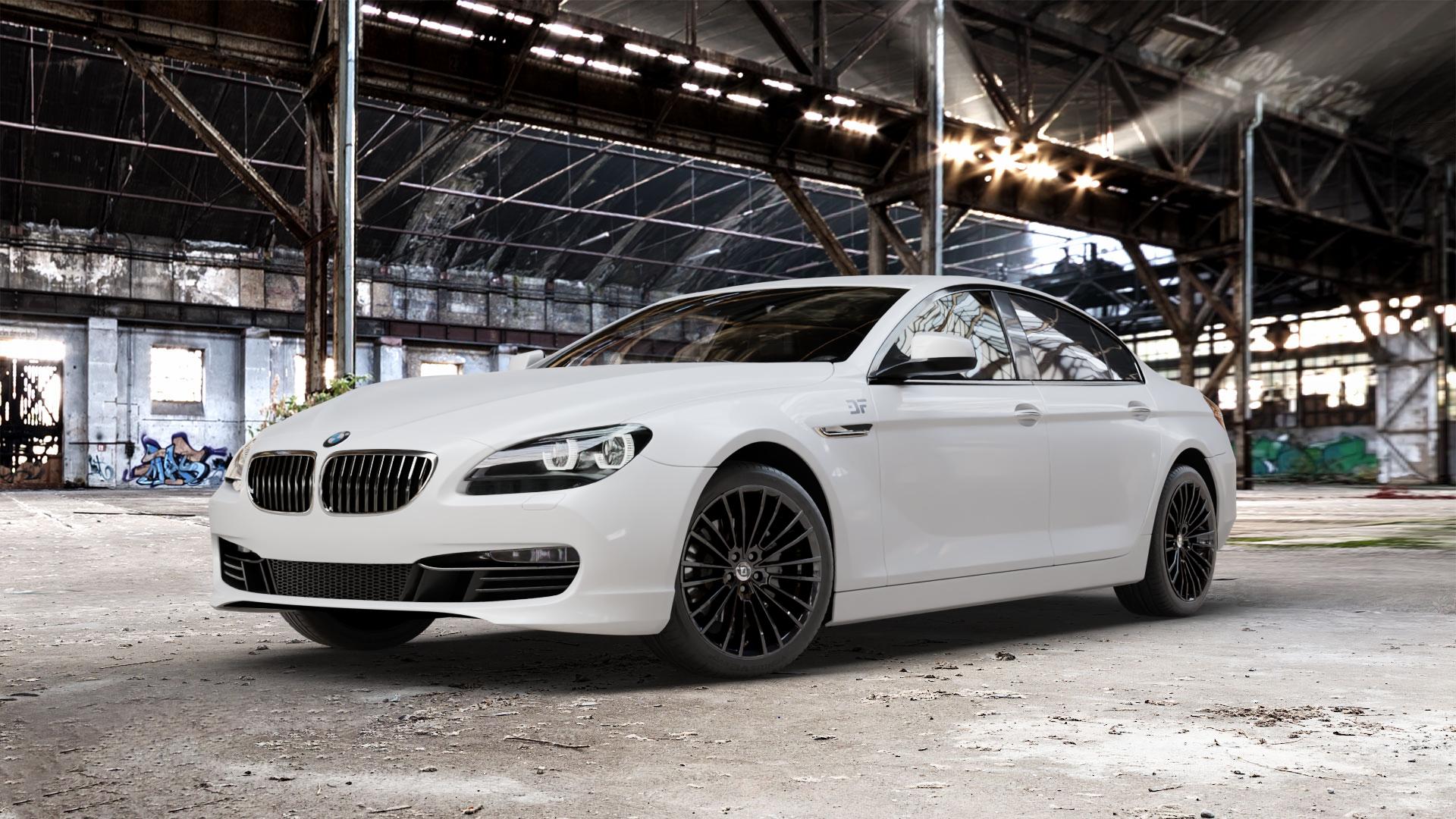 DIEWE WHEELS PRESTO NeroS Felge mit Reifen grau schwarz in 19Zoll Winterfelge Alufelge auf weissem BMW 6er F06 Gran Coupe (6C) ⬇️ mit 15mm Tieferlegung ⬇️ Old Industrial Hall_max_5300mm_2024 Frontansicht_1