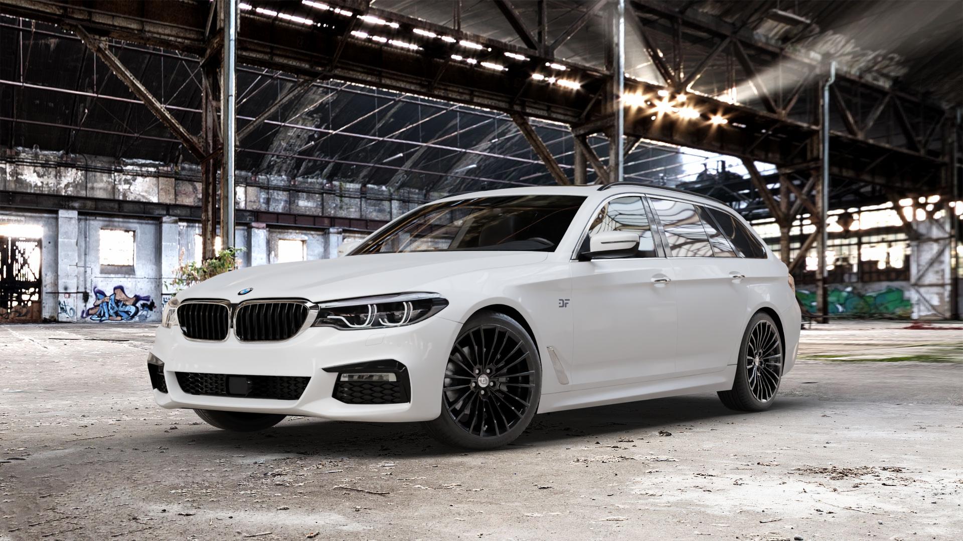 DIEWE WHEELS PRESTO NeroS Felge mit Reifen grau schwarz in 19Zoll Winterfelge Alufelge auf weissem BMW M5 Typ F90 (Limousine) Facelift 5er G31 Touring (G5K) ⬇️ mit 15mm Tieferlegung ⬇️ Old Industrial Hall_max_5300mm_2024 Frontansicht_1
