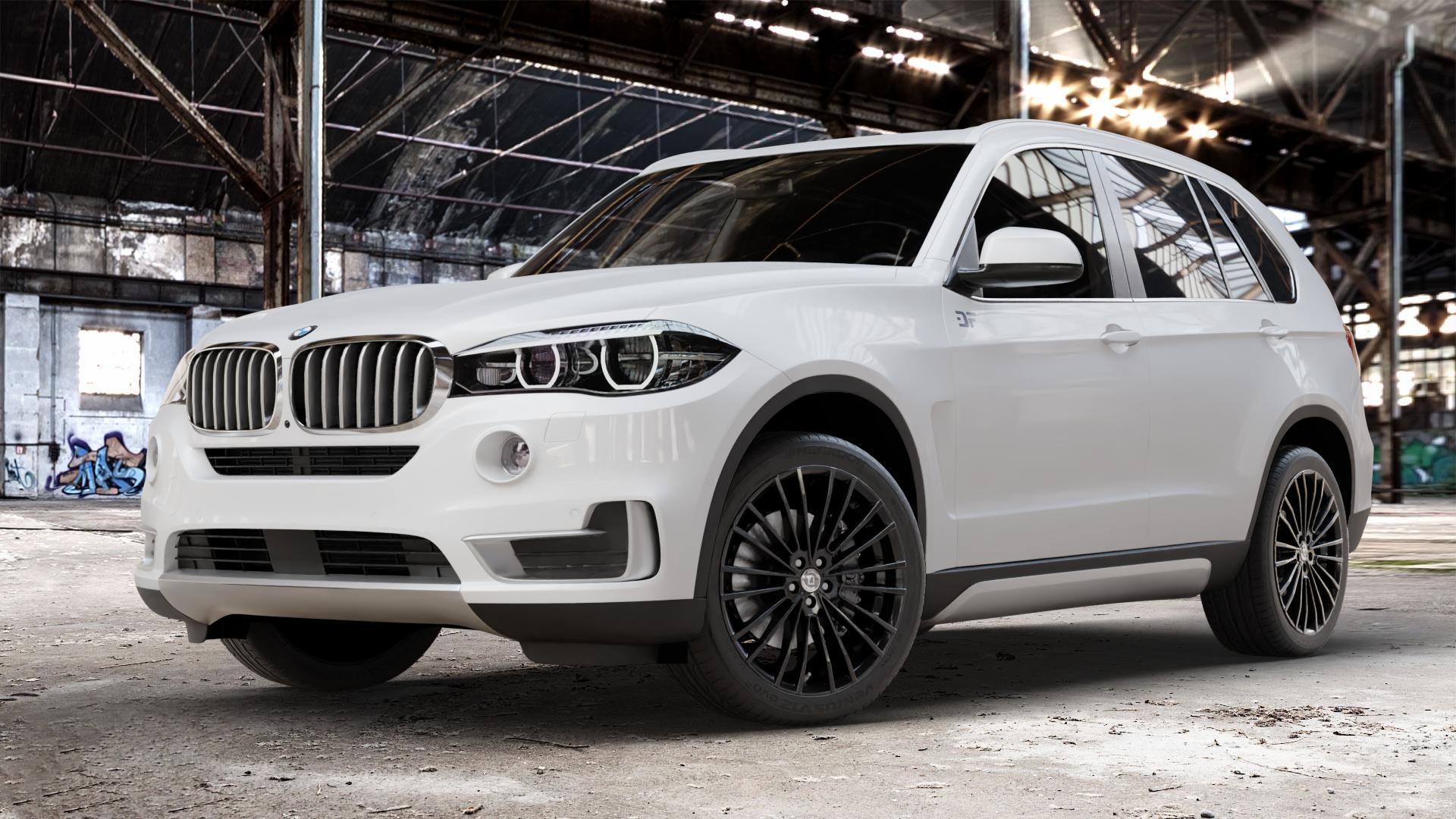 DIEWE WHEELS PRESTO NeroS Felge mit Reifen grau schwarz in 21Zoll Winterfelge Alufelge auf weissem BMW X5 Typ F15 (X5, X-N1) ⬇️ mit 15mm Tieferlegung ⬇️ Old Industrial Hall_max_4400mm_2024 Frontansicht_1