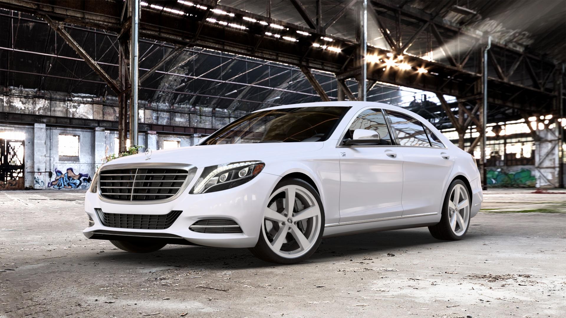 DIEWE WHEELS TRINA Argento silber Felge mit Reifen in 21Zoll Winterfelge Alufelge auf weissem Mercedes S-Klasse Typ W222 Facelift ⬇️ mit 15mm Tieferlegung ⬇️ Old Industrial Hall_max_5300mm_2024 Frontansicht_1