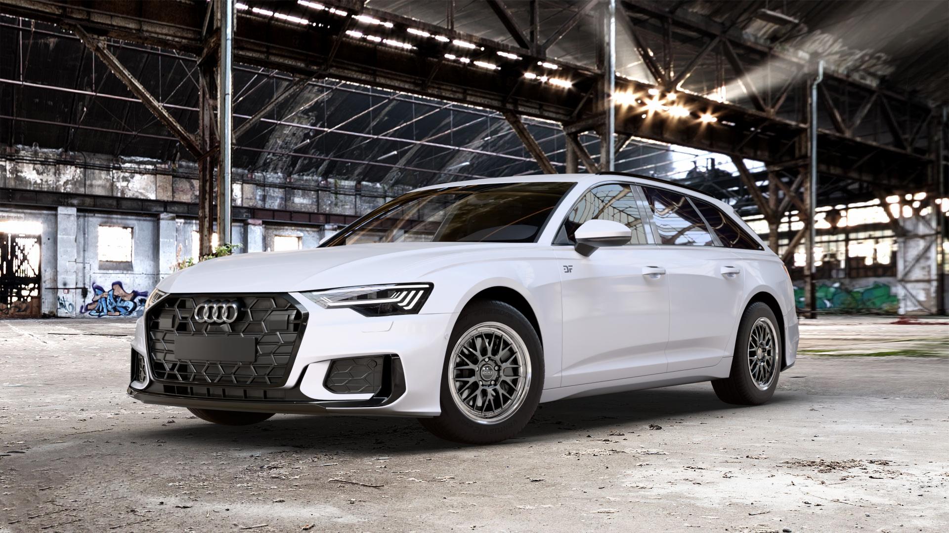 DOTZ BILBAO GUNMETAL/POLISHED LIP Felge mit Reifen grau silber mehrfarbig anthrazit in 17Zoll Winterfelge Alufelge auf weissem Audi A6 Typ F2/C8 (Avant) Facelift 2,0l 35 TDI 120kW Mild-Hybrid (163 PS) 40 150kW (204 quattro TFSI 3,0l 45 180kW (245 195kW (265 50 210kW (286 e Hybrid 55 250k ⬇️ mit 15mm Tieferlegung ⬇️ Old Industrial Hall_max_5300mm_2024 Frontansicht_1