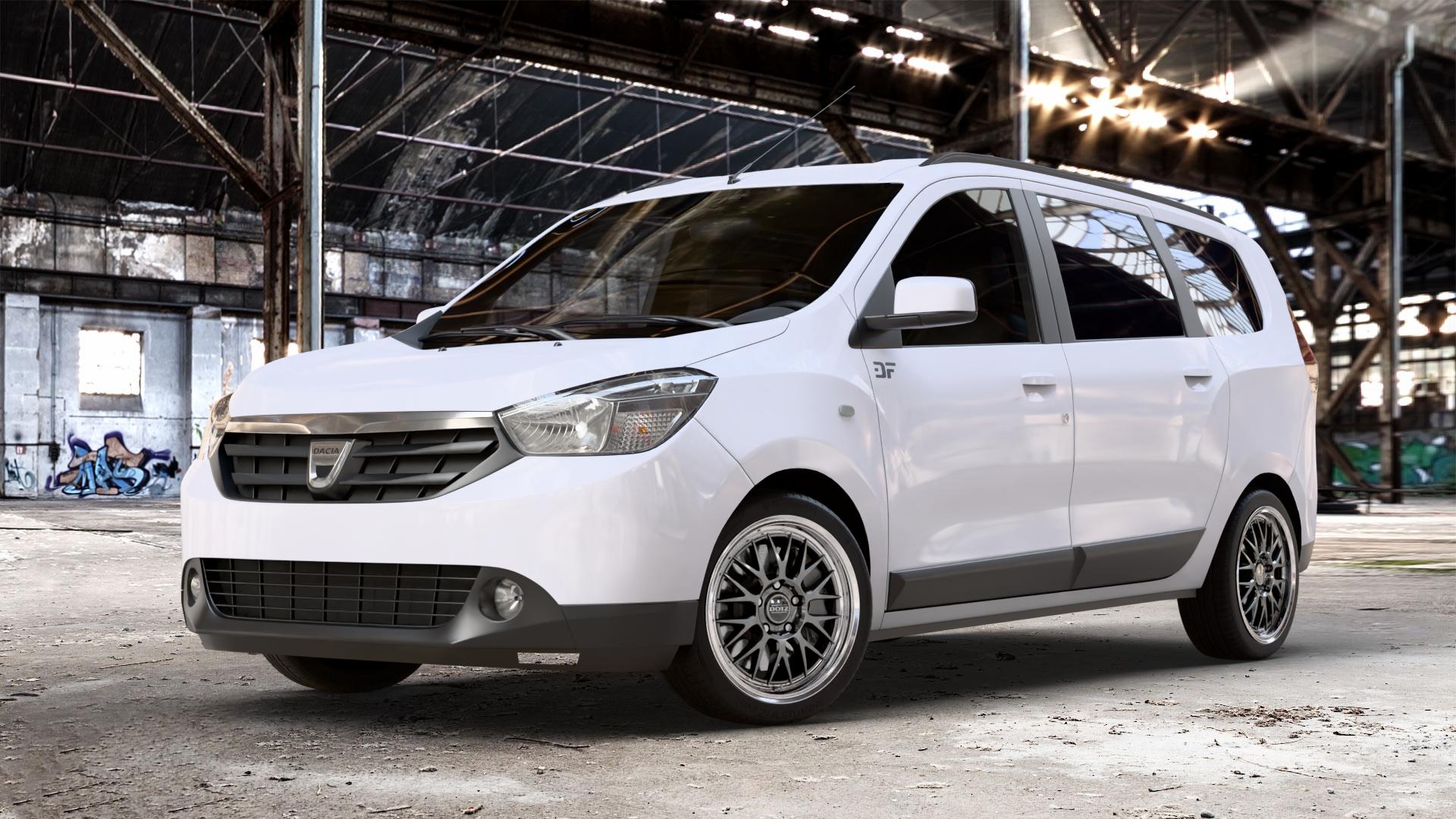 DOTZ BILBAO GUNMETAL/POLISHED LIP Felge mit Reifen grau silber mehrfarbig anthrazit in 17Zoll Winterfelge Alufelge auf weissem Dacia Lodgy Typ SD 1,6l MPI 61kW (83 PS) 1,2l TCe 85kW (116 1,5l dCi 66kW (90 79kW (107 80kW (109 75kW (102 LPG ⬇️ mit 15mm Tieferlegung ⬇️ Old Industrial Hall_max_4400mm_2024 Frontansicht_1