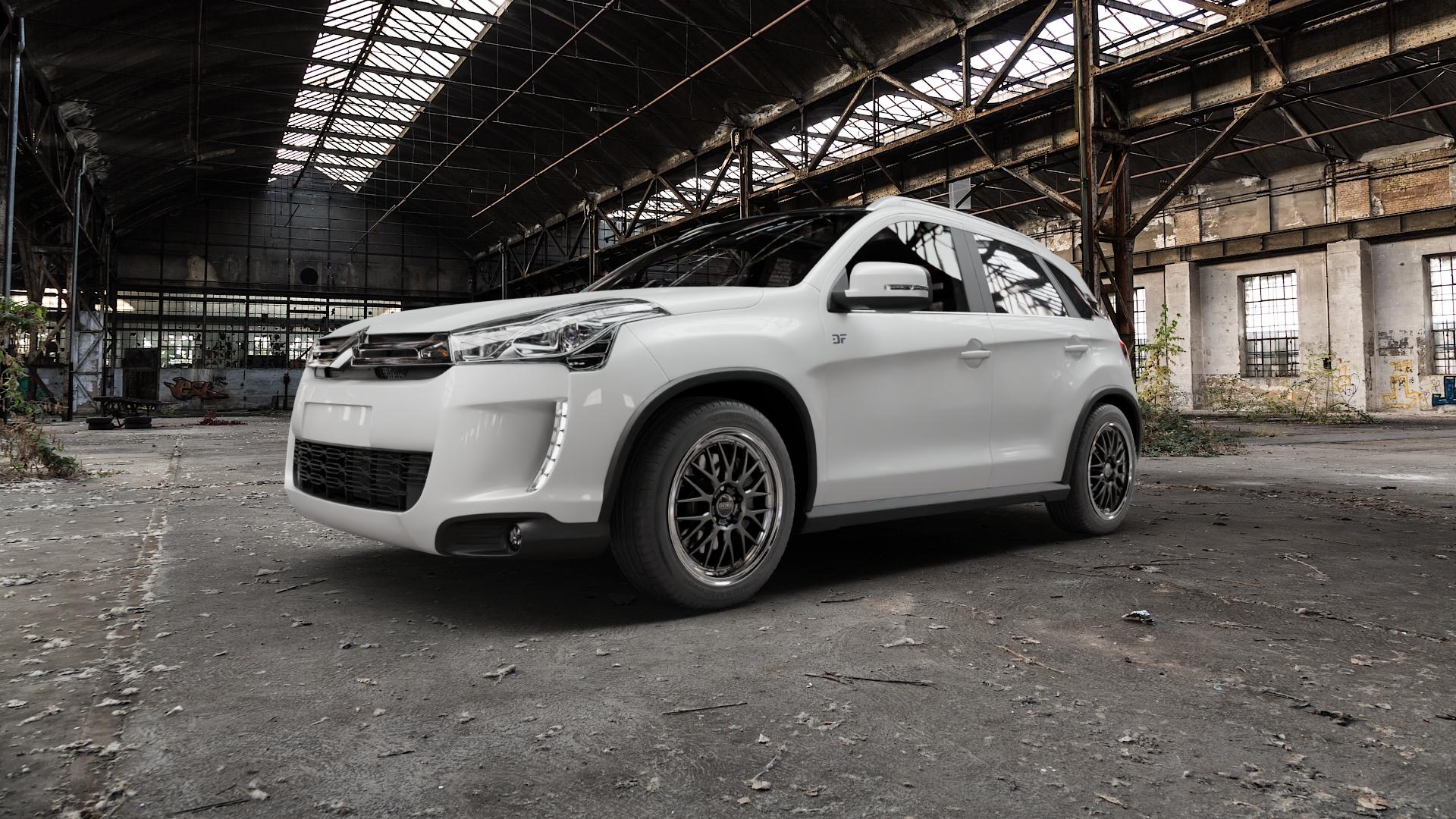 DOTZ BILBAO GUNMETAL/POLISHED LIP Felge mit Reifen grau silber mehrfarbig anthrazit in 18Zoll Winterfelge Alufelge auf weissem Citroen C4 Aircross ⬇️ mit 15mm Tieferlegung ⬇️ Old Industrial Hall_max5000mm_2022 Frontansicht_1