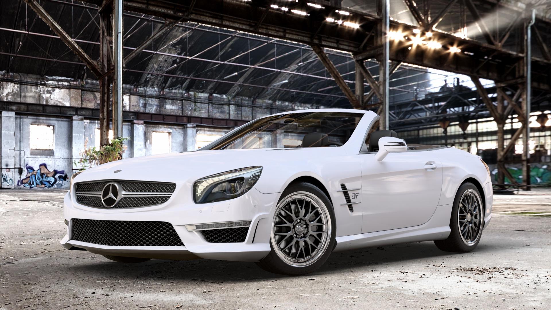 DOTZ BILBAO GUNMETAL/POLISHED LIP Felge mit Reifen grau silber mehrfarbig anthrazit in 18Zoll Winterfelge Alufelge auf weissem Mercedes SL Typ R231 5,5l 63 AMG 395kW (537 PS) 6,0l 65 463kW (630 ⬇️ mit 15mm Tieferlegung ⬇️ Old Industrial Hall_max_4400mm_2024 Frontansicht_1