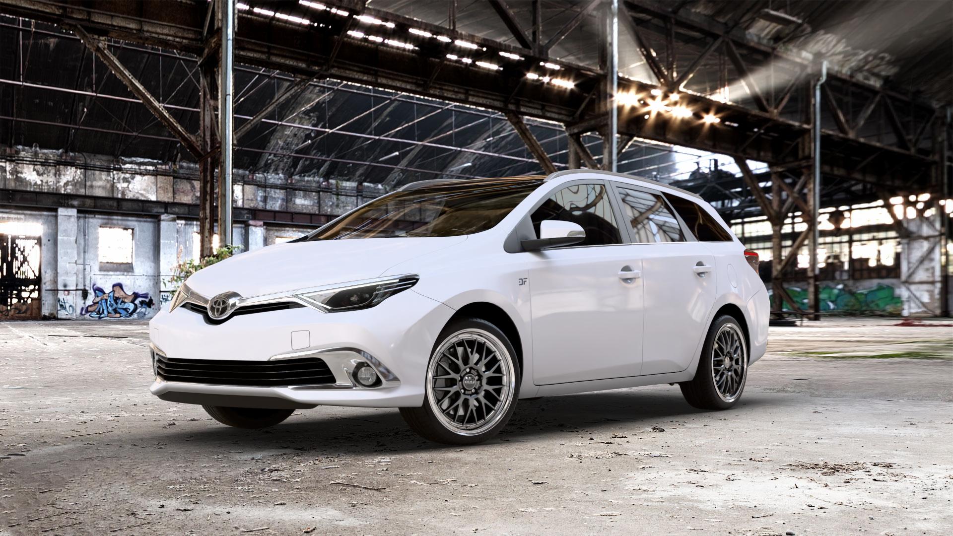 DOTZ BILBAO GUNMETAL/POLISHED LIP Felge mit Reifen grau silber mehrfarbig anthrazit in 18Zoll Winterfelge Alufelge auf weissem Toyota Auris Touring Sports 1,33l Dual-VVT-i 73kW (99 PS) 1,6l 97kW (132 1,4l D-4D 66kW (90 2,0l 91kW (124 1,8l Hybrid 1,2l Turbo 85kW (116 82kW (111 ⬇️ mit 15mm Tieferlegung ⬇️ Old Industrial Hall_max_5300mm_2024 Frontansicht_1