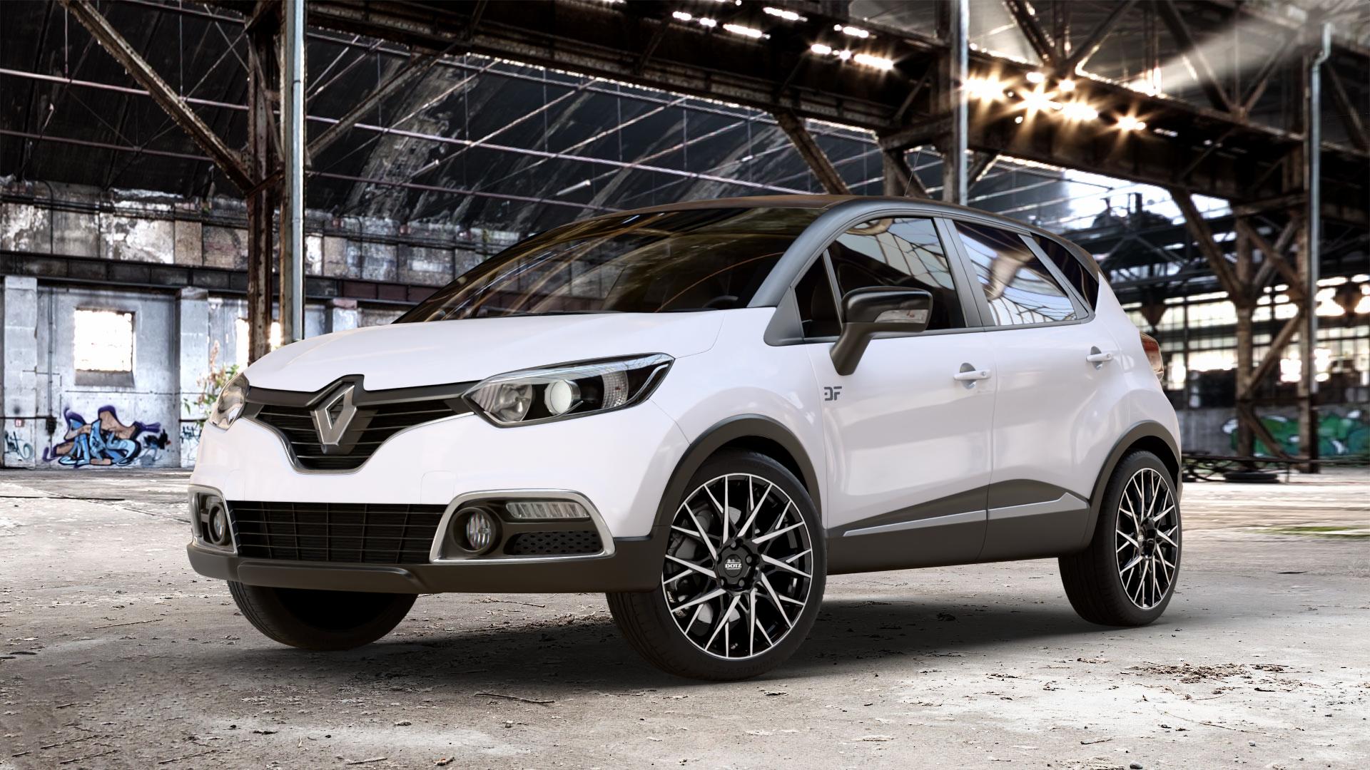 DOTZ FUJI BLACK/POLISHED Felge mit Reifen silber schwarz mehrfarbig in 18Zoll Winterfelge Alufelge auf weissem Renault Captur Typ R 0,9l TCe 90 66kW (90 PS) 1,2l 120 EDC 88kW (120 1,5l dCi 110 81kW (110 87kW (118 ⬇️ mit 15mm Tieferlegung ⬇️ Old Industrial Hall_max_4400mm_2024 Frontansicht_1